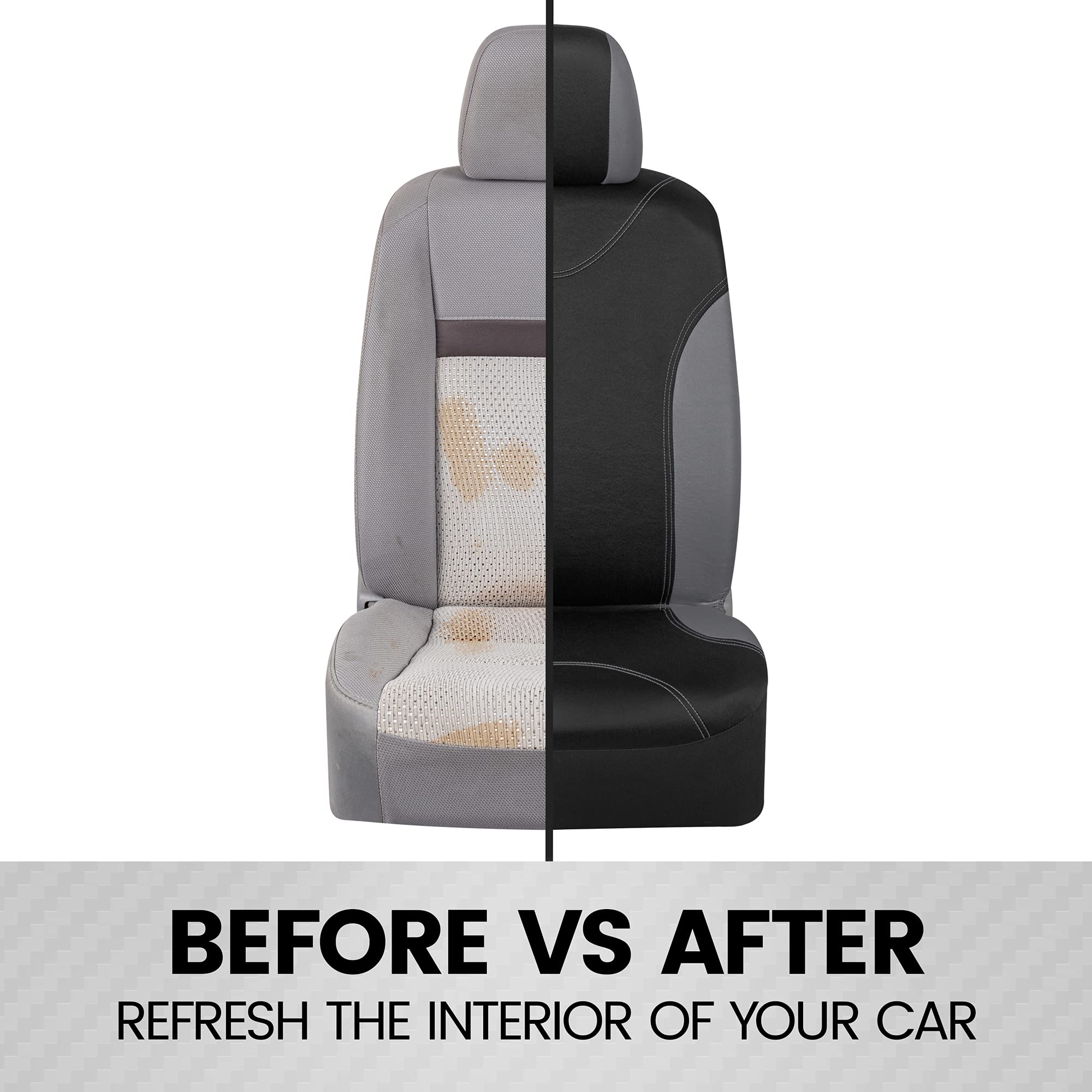 BDK UltraSleek Gray Seat Covers for Cars, Two-Tone Front Seat Covers with Matching Back Car Seat Cover, Made to Fit Most Auto Truck Van SUV, Interior Car Accessories, Car Seat Covers Full Set - Gray