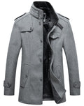 chouyatou Men's Winter Stylish Wool Blend Single Breasted Military Peacoat (Medium, Solid-Grey)