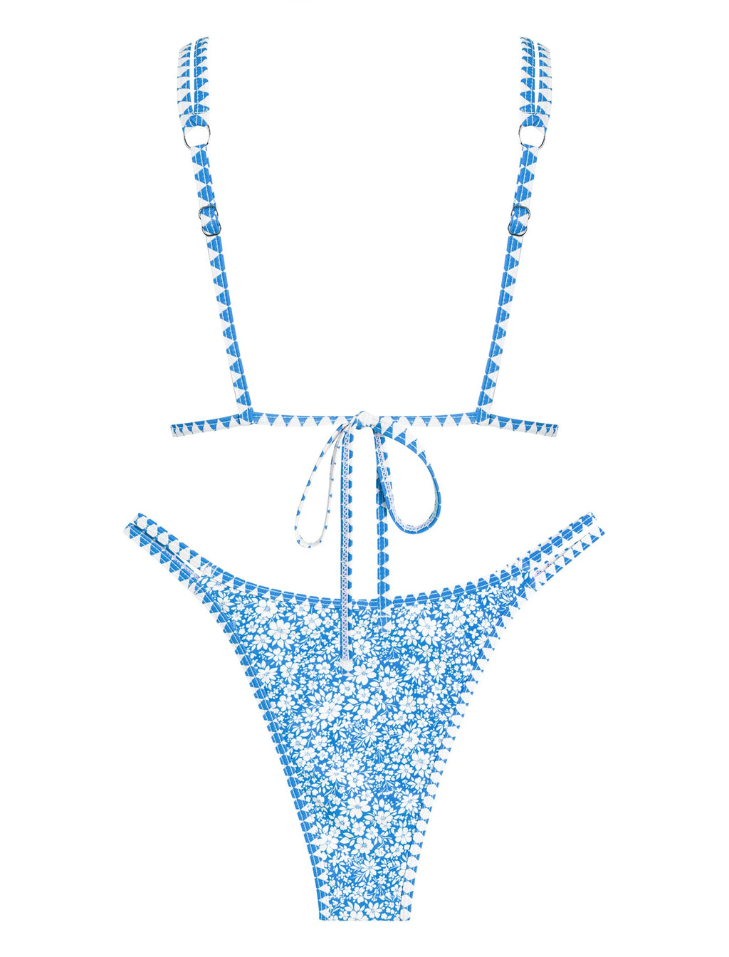 ZAFUL Women's Floral Bikini Set Color Block Double Spaghetti Strap High Cut Swimsuit Two Piece Bathing Suits(1-Blue, S)