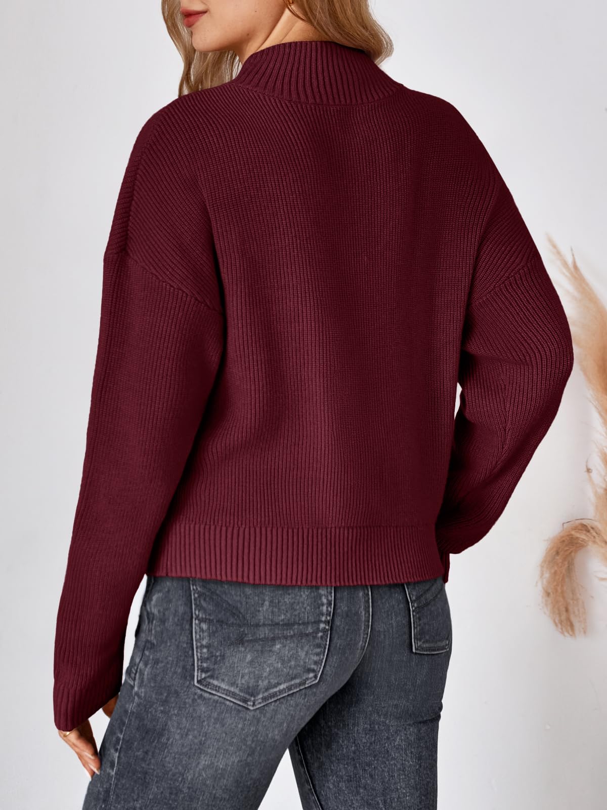LILLUSORY Womens Turtleneck Mock Cropped Sweaters Winter Cute Oversized Knit Trendy Tops Fashion Long Sleeve Fall Clothes Wine S