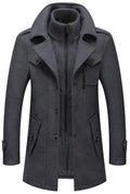 CHARTOU Men's Thermal Single Breasted Wool Blend Coat Business Peacoat with Detachable Zipper (Large,Grey)