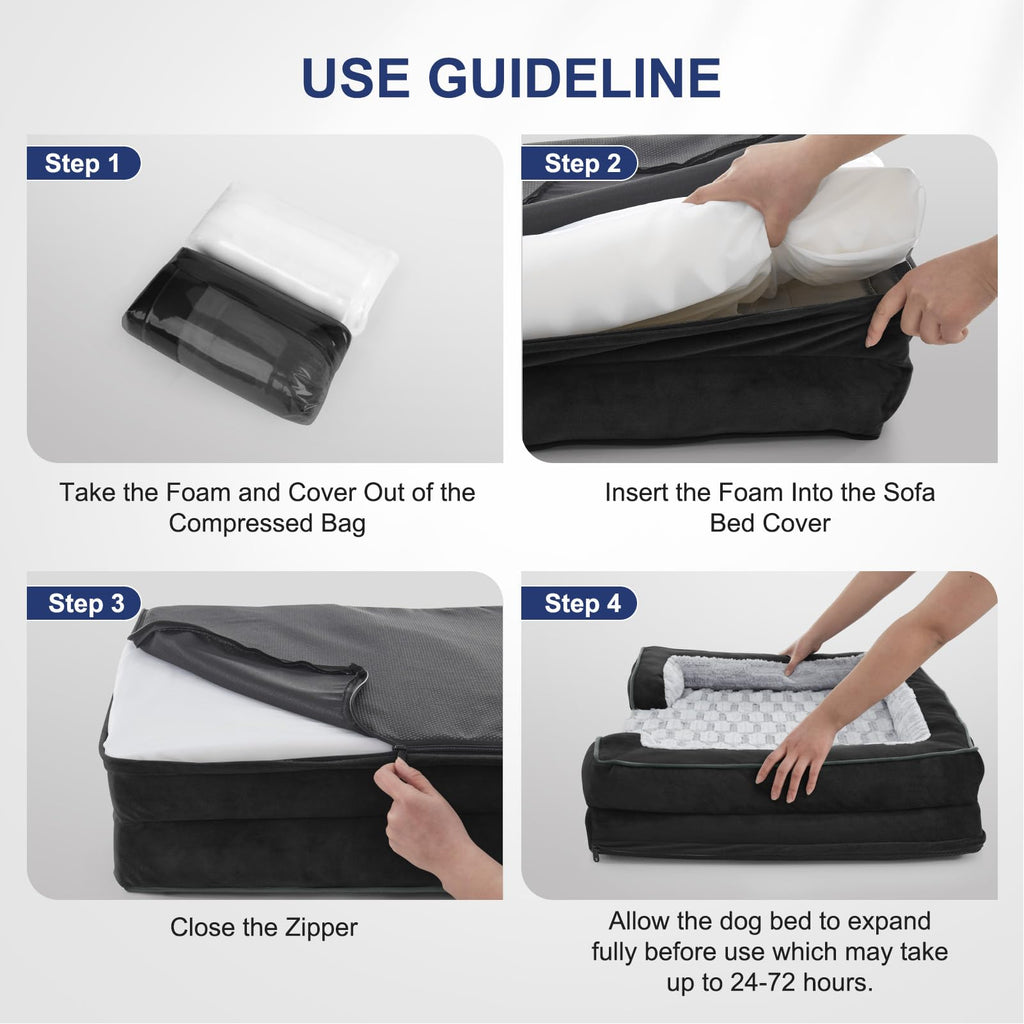 FURTIME Orthopedic Dog Bed for Extra Large Dogs - XL Plus Waterproof Dog Sofa Beds, Supportive Foam Pet Couch Bed with Removable Washable Cover, Waterproof Lining and Nonskid Bottom, Black
