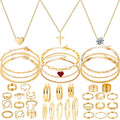 IXNEOP Golden Jewelry Sets for Women Fashion Costume Jewelry Bundle Includ Necklace Bracelet Rings Earrings Set (ix004-glod)