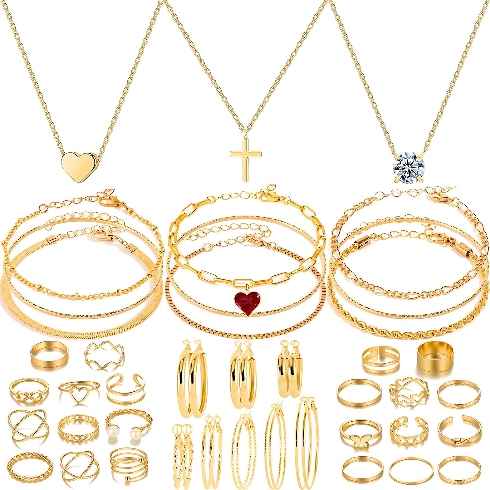 IXNEOP Golden Jewelry Sets for Women Fashion Costume Jewelry Bundle Includ Necklace Bracelet Rings Earrings Set (ix004-glod)