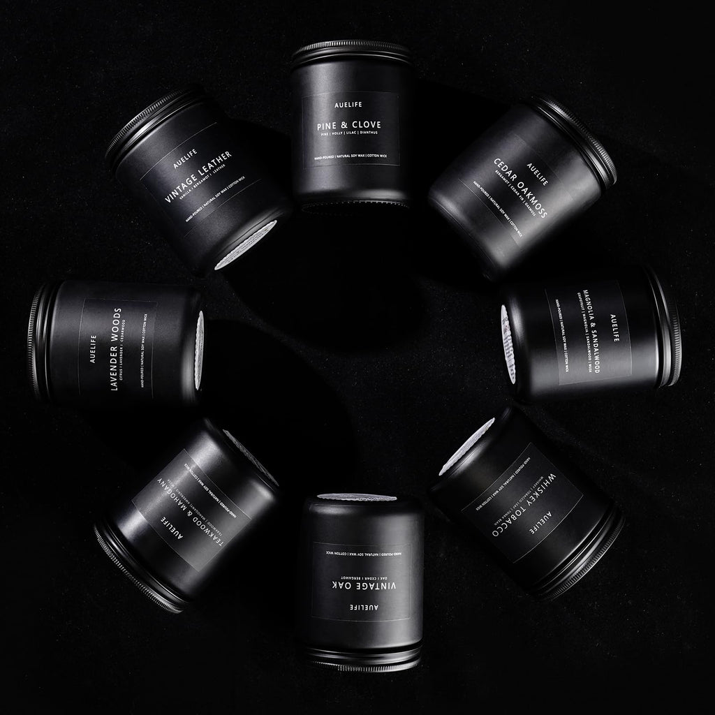 Scented Candles Set | Men Candle Set, Scented Candles for Home, Gifts for Men Aromatherapy Gift Set - 4 Pack Manly Gifts for Dad Fathers Day, Soy Candle of Leather/Smoke & Vanilla/Oak/Lavender