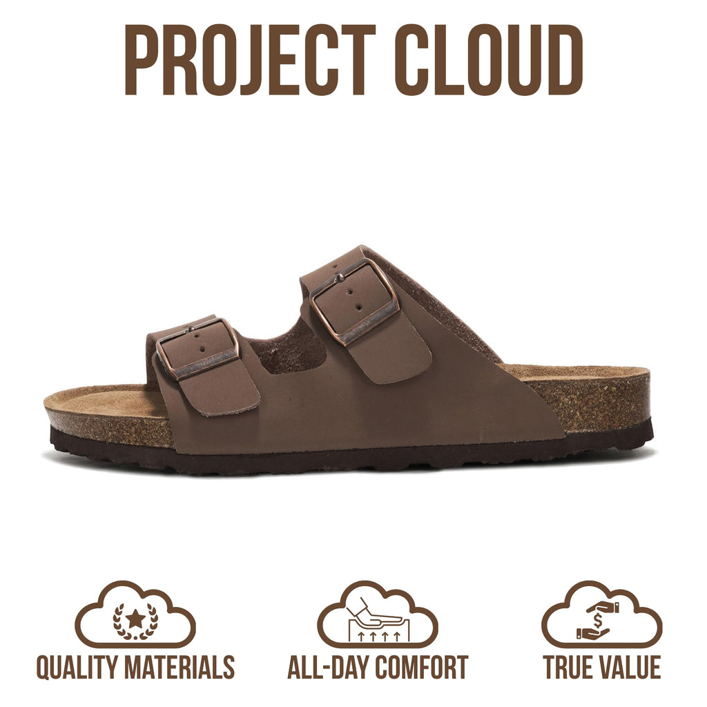 Project Cloud 100% Genuine Leather Flat Sandals For Women 2026 Cork Footbed Womens Sandals with Memory Foam and arch support Vacation Essentials Slides for Women Footwear (Venita, Tan, 5.5)