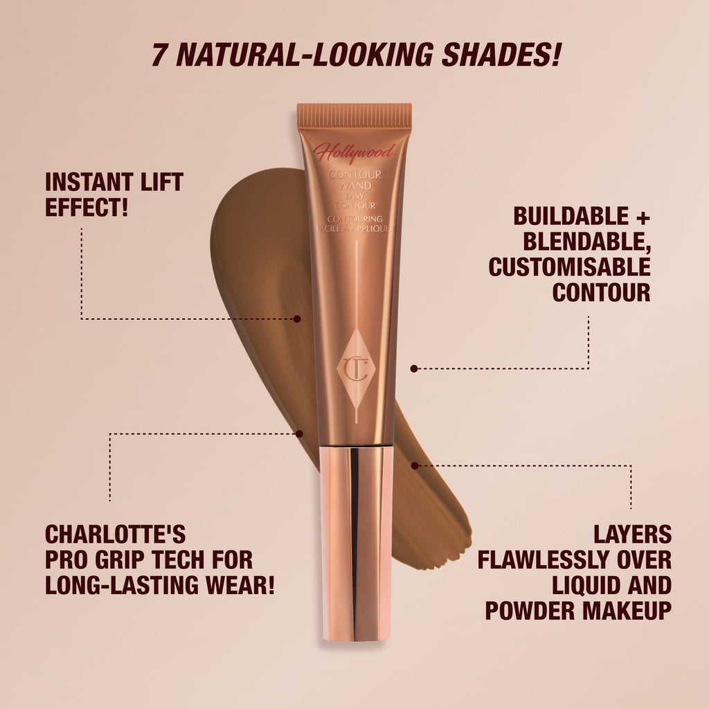 Charlotte Tilbury Hollywood Liquid Contour Wand - Easy-to-Use Contour Stick & Liquid Bronzer for Sculpting & Shaping - Leaves a Natural-Looking Sculpted Finish - Deep