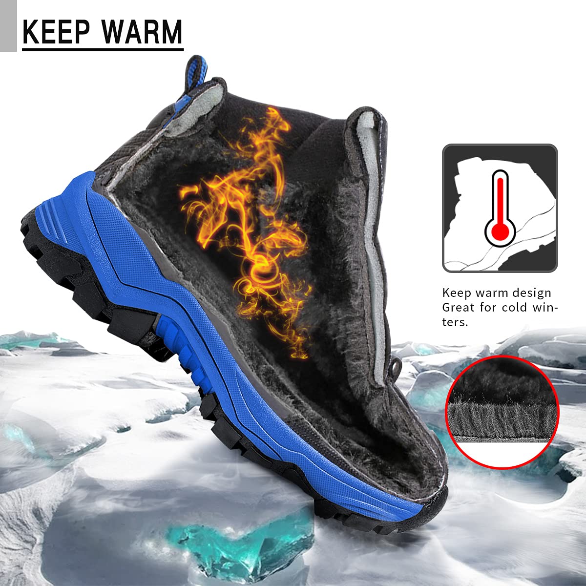 Littleplum Boys Snow Boots Winter Waterproof Antiskid Boots Hiking Outdoor Shoes for Kids(Toddler/Little Kid/Big Kid) Black Blue Big Kid Size 5.5