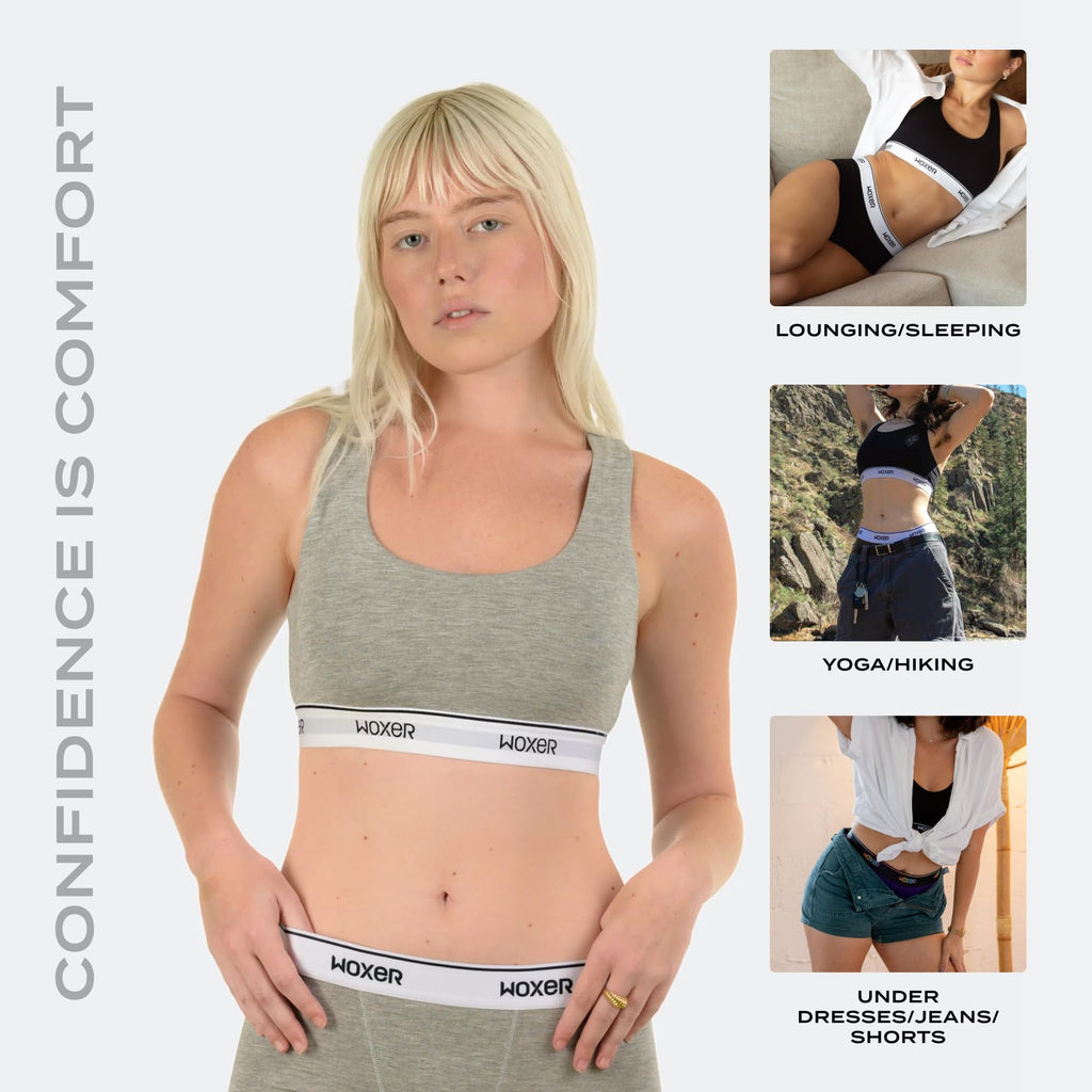 Woxer Boss Bralette for Women – Wireless, Seamless, Comfortable Racerback – Soft Modal Workout & Sports Bra, Lounge, Yoga & Sleep Bralette, Everyday Wireless Bra, Heather Grey 2XL