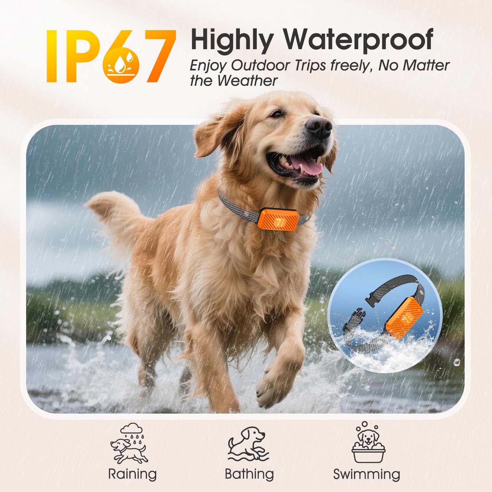 KJKZO Dog Bark Collar for Large Medium Small Dogs, Effective No-Bark Collar, Smart Barking Collar, Rechargeable Bark Collar with 7-Level Sensitivity, 3 Beep & Vibration Modes, Waterproof, Orange