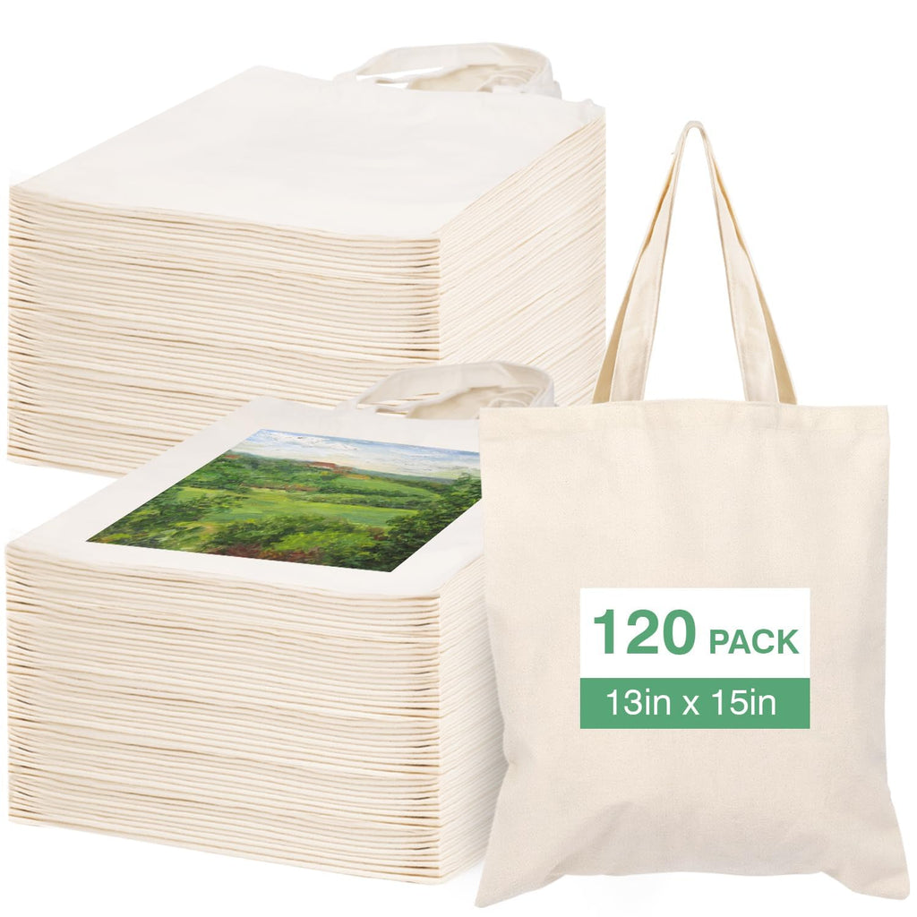 Lzerking Canvas Tote Bag Bulk 120 Pack Reusable Grocery Shopping Cloth Bags, 13x15 Inches Medium Blank Tote Bags for Heat Transfer, Sublimation, Handbag for DIY Gifts, Travel
