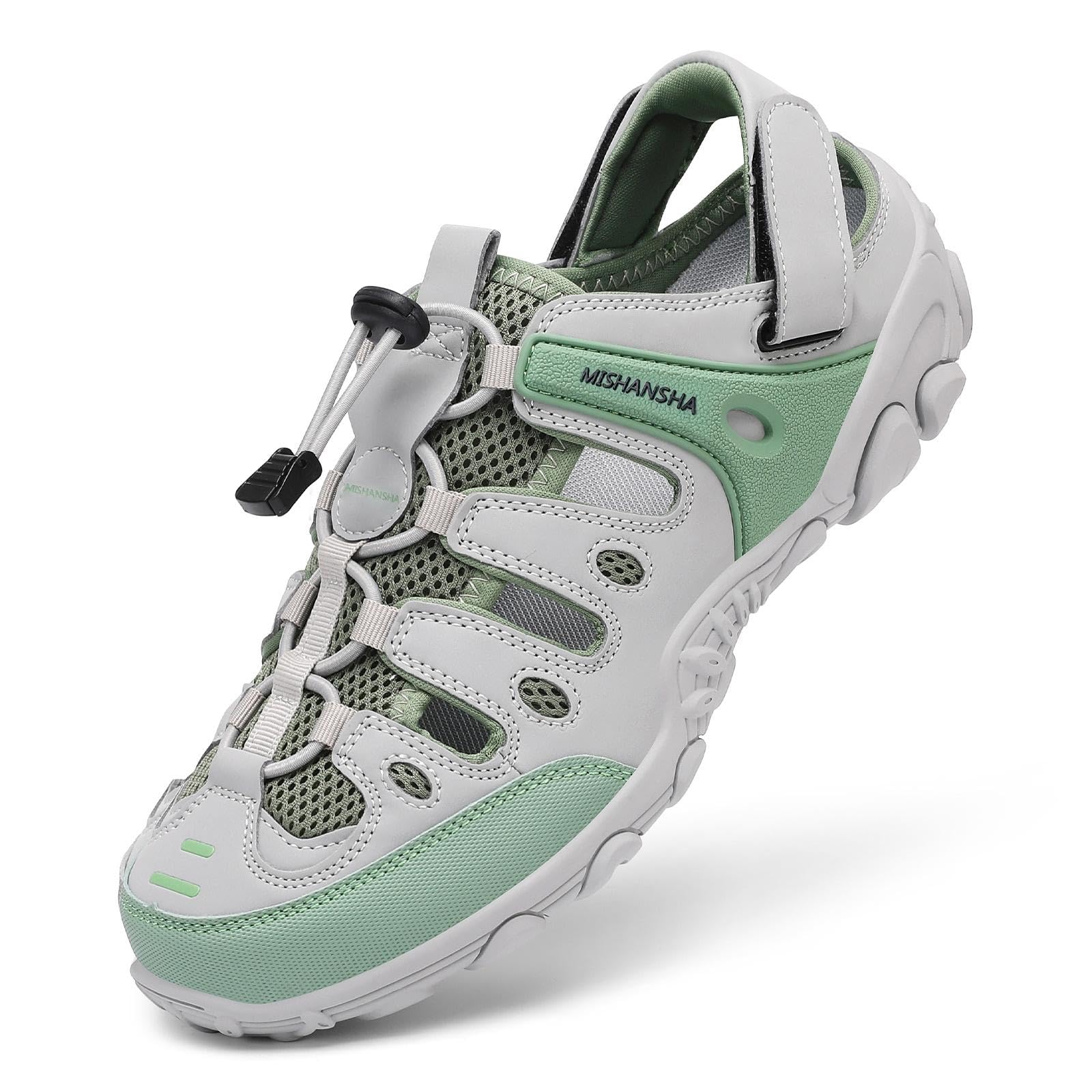 Mishansha Men's Women's Hiking Sandals, Closed Toe Outdoor Water Sandals with Adjustable Strap, Non Slip Sport Sandal for Trail Beach Travel Size 13 Women/11 Men Grey