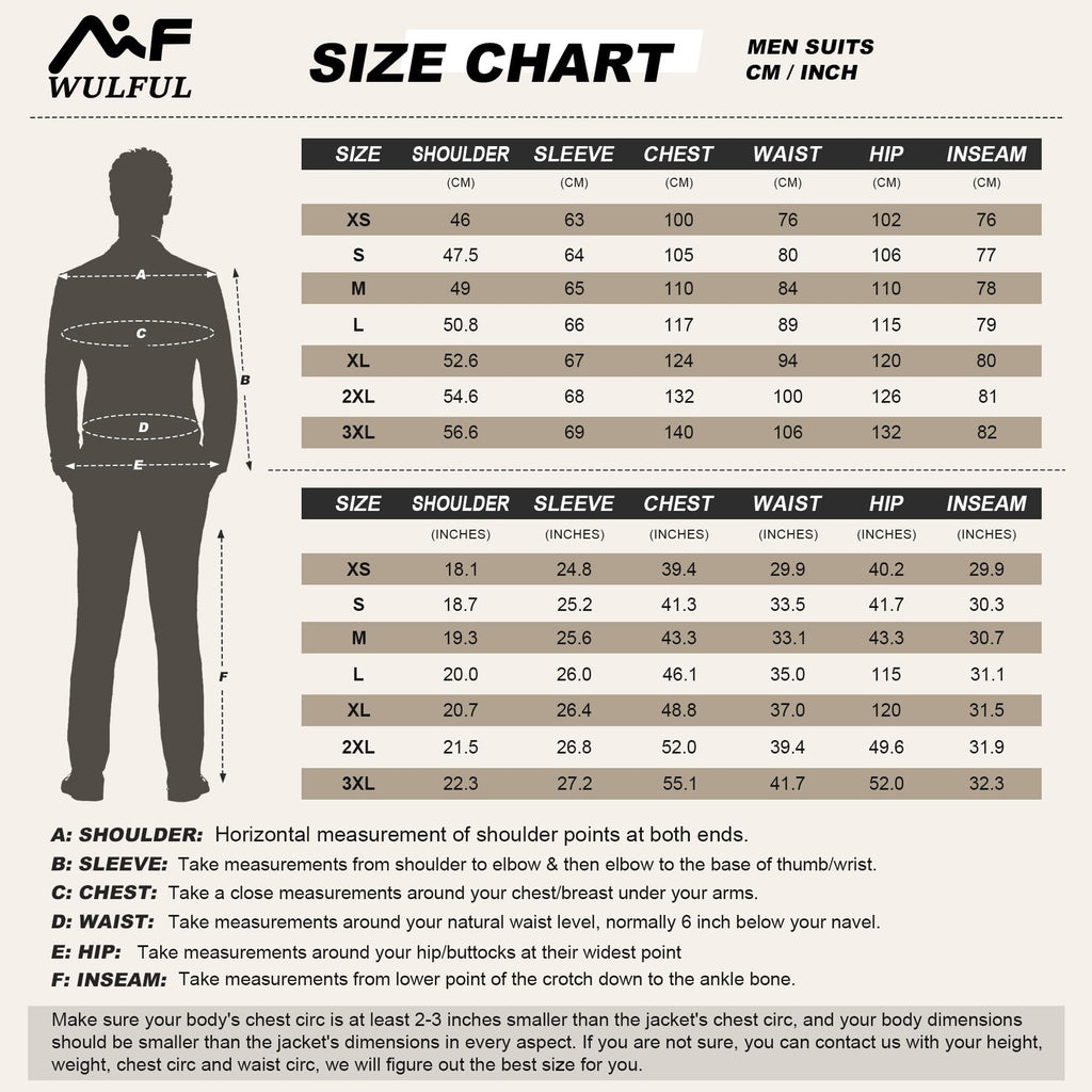 WULFUL Men's 2 Piece Slim Fit Suit Set One Button Blazer Jacket Pants Tuxedo Set for Party, Wedding and Business Black