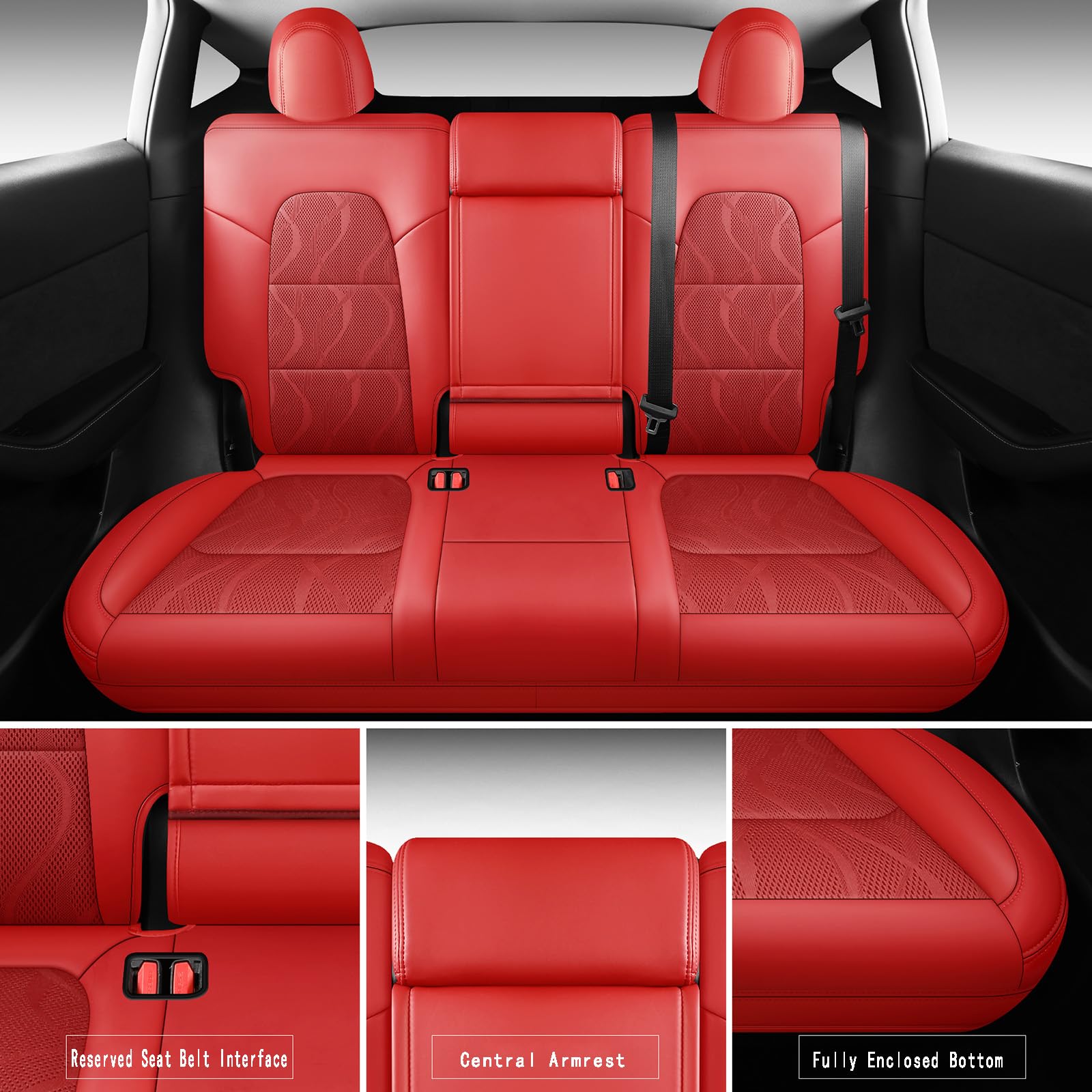 Dtuupts Tesla Model Y Seat Cover Full Set, Faux Leather Tesla Car Seat Cover, Perfect Suitable for Tesla Model Y 2020 2021 2022 2023 2024 2025 (Red)
