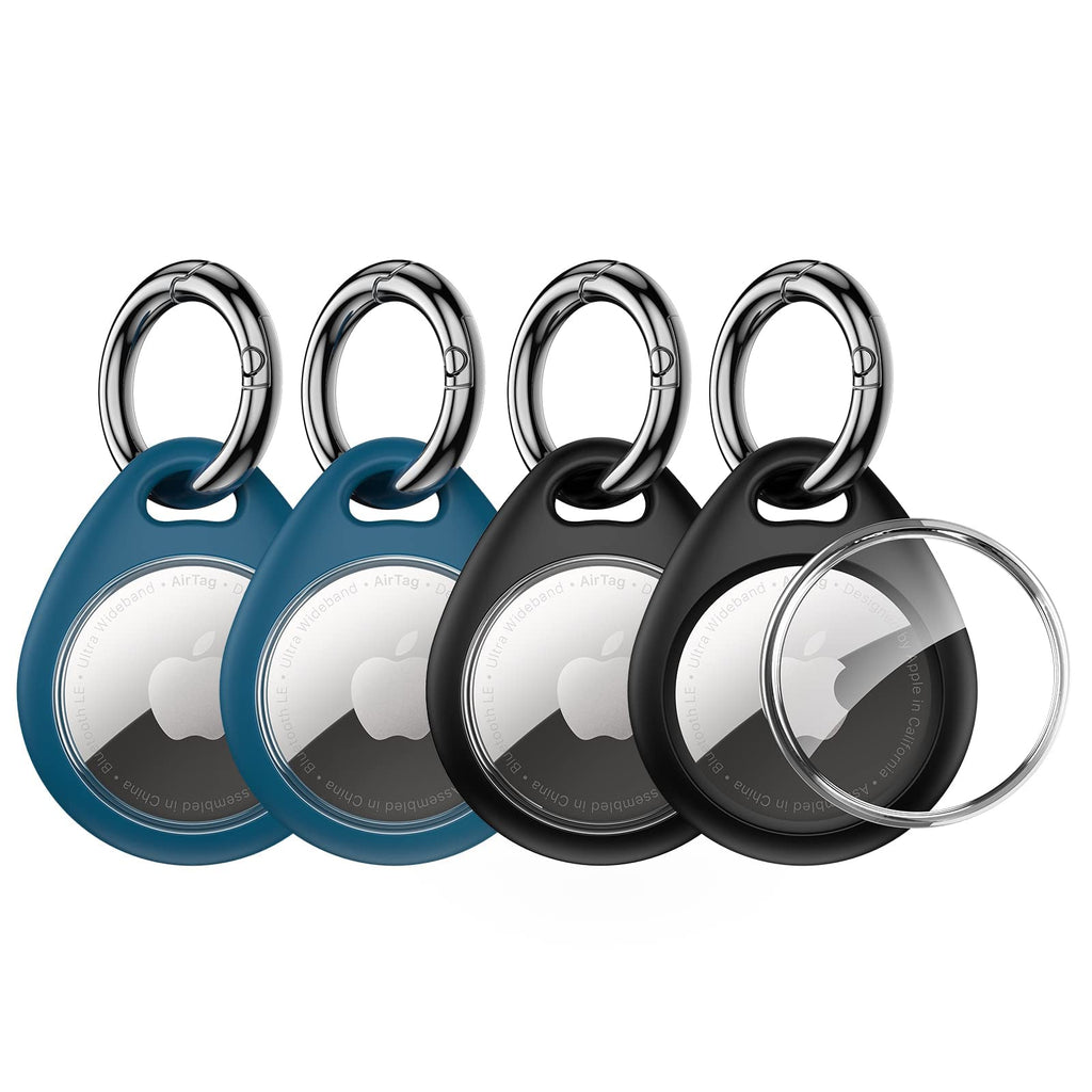 UNBREAKcable AirTag Holder for Apple - 4 Pack Air Tag Case [Fit Tightly Design] [Easy to Install] [Hold Securely] Waterproof TPU Protective Cover with Metal Keychain for Kids,Pet,Luggage,Backpack,Keys