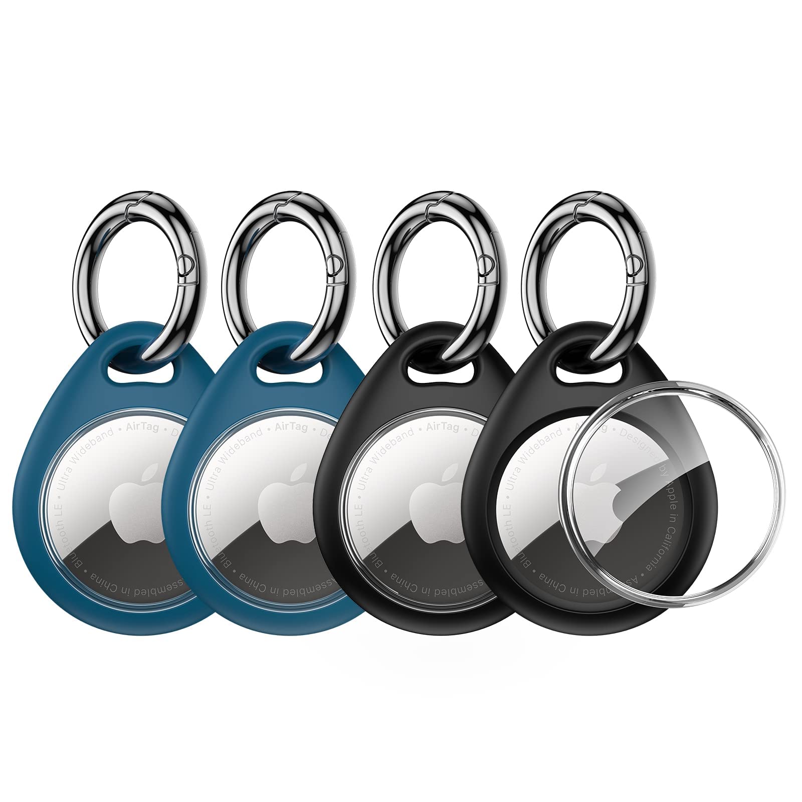 UNBREAKcable AirTag Holder for Apple - 4 Pack Air Tag Case [Fit Tightly Design] [Easy to Install] [Hold Securely] Waterproof TPU Protective Cover with Metal Keychain for Kids,Pet,Luggage,Backpack,Keys