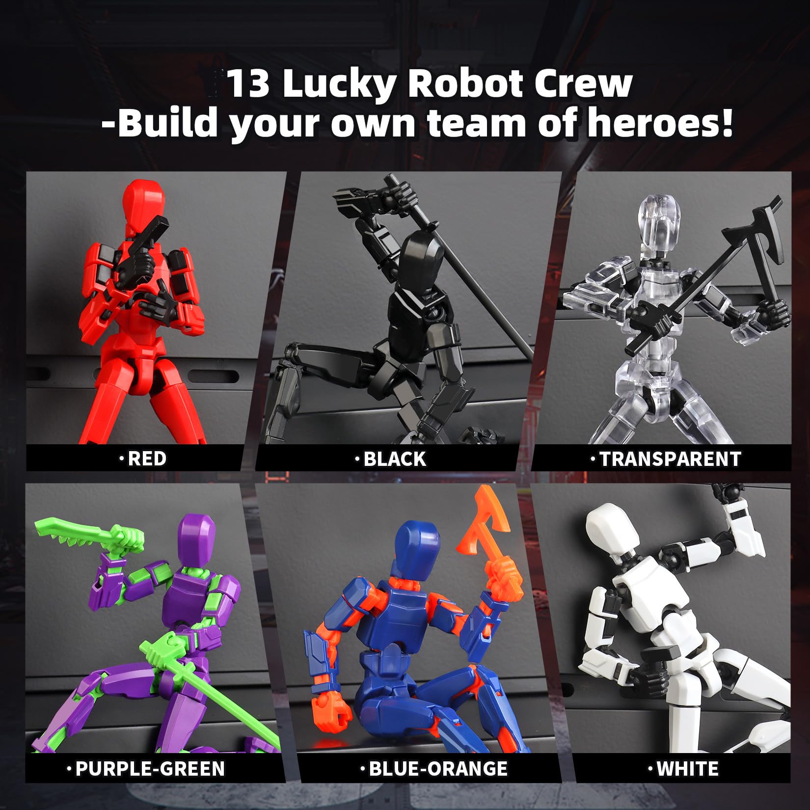 13 Action Figure Set, 6PCS T-Robot 13 Action Figure Titan 13 3D Printed Toys Articulated, for Modeling Enthusiasts Etc Birthday Gifts & Children's Day Gifts for Kids 5-8 Years Old（Assembly Required）