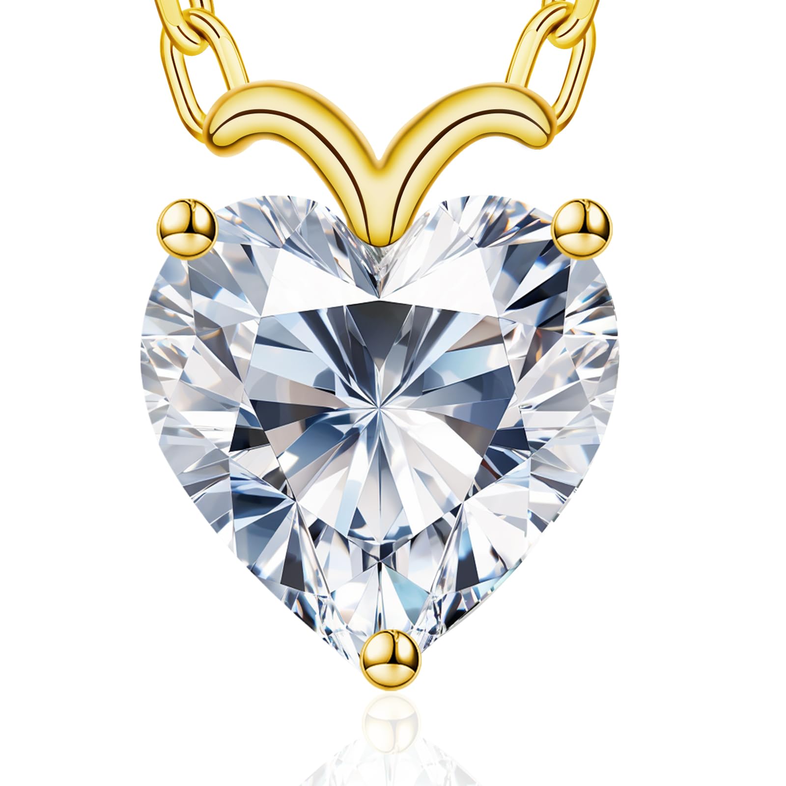 Fullove ForeverLove Heart Gold Necklaces for Women, 4 Carats Heartshap Moissanite, Gold-plated Silver Pendant Jewelry, Anniversary Birthday Gifts for Wife, Girlfriend, Daughter, Mom
