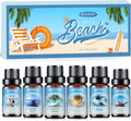 Beach Fragrance Oils Set,6 Premium Summer Essentials Oils for Diffusers for Home,Candle & Soap Making, Ocean Breeze,Hawaiian Suntan,Sun & Sand,Marine,Rock Salt & Driftwood,Seashore Stroll Scented Oil