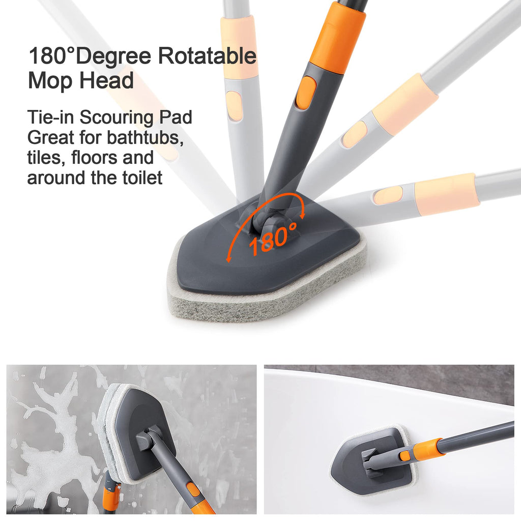CLEANHOME Tile Tub Scrubber Brush with 3 Different Function Cleaning Heads and 56" Extendable Long Handle-No Scratch Shower Scrubber for Cleaning Bathroom Kitchen Toilet Wall,Bathtub,Sink,Grey
