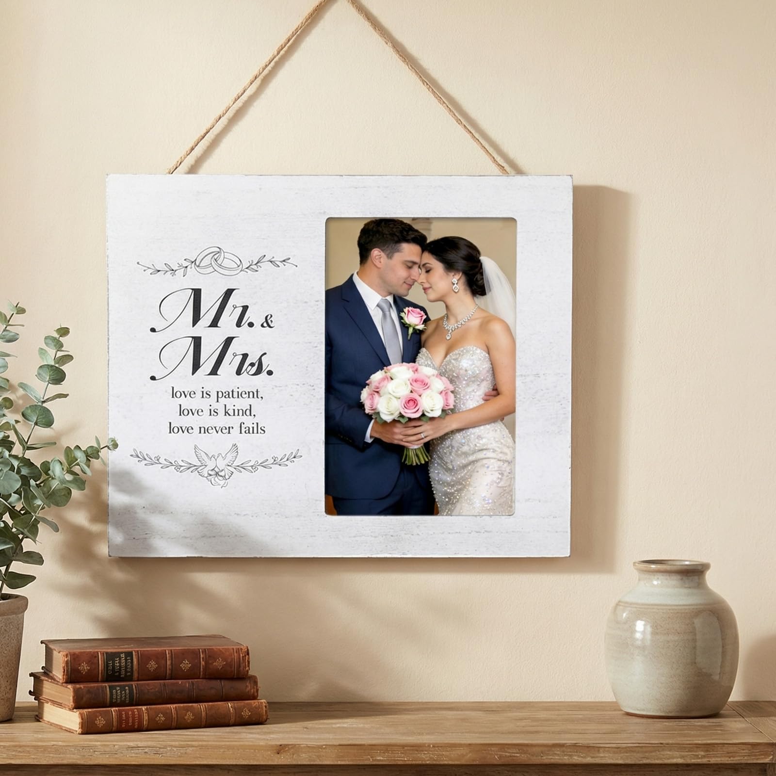 Mr & Mrs Wedding Picture Frames for 4x6inch Photo, Wedding Gifts for Couples 2026 to Celebrate Marriage Photo Frames Gifts for Newlyweds, Personalized Bridal Shower Couples Keepsake Tabletop Home Wall Decor
