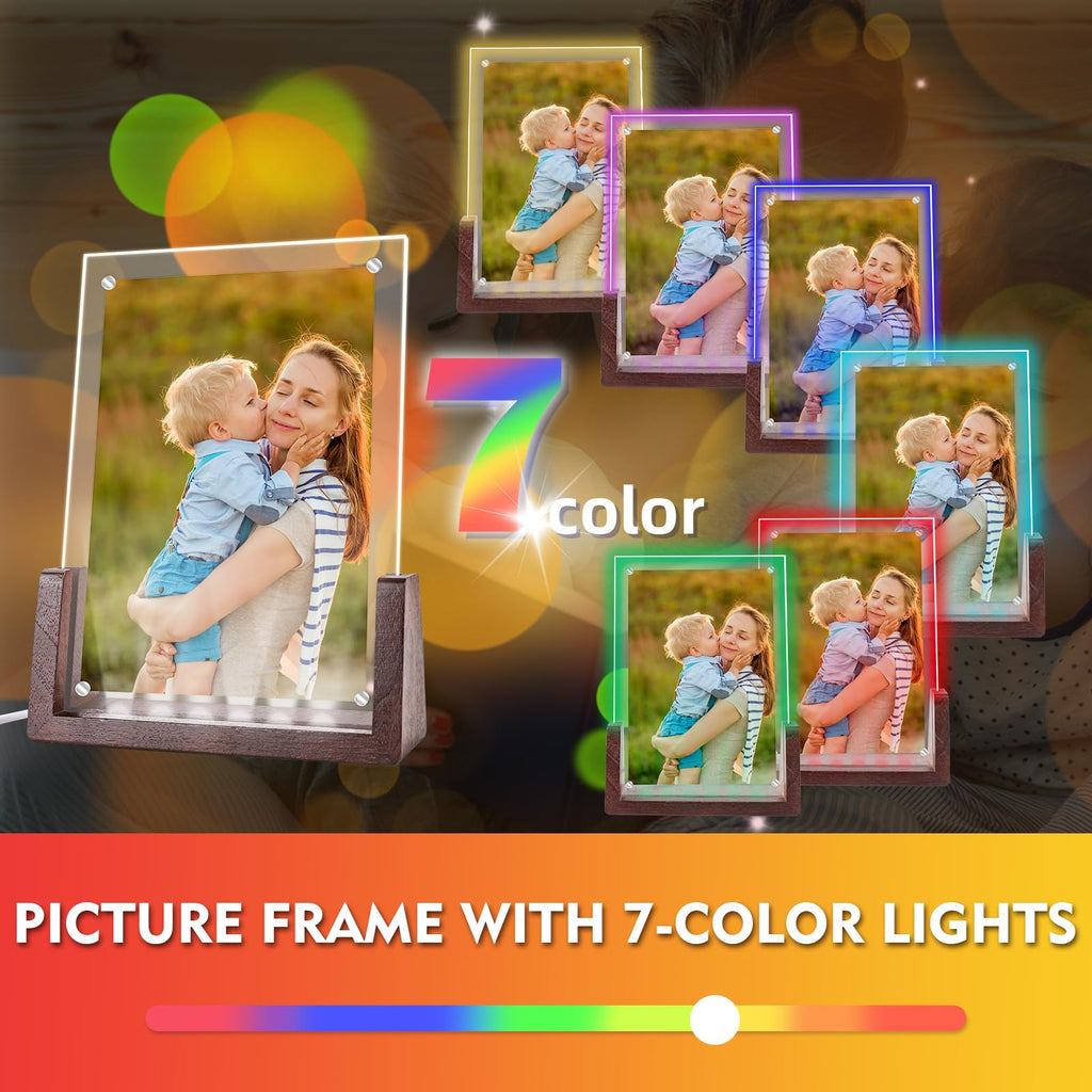 JUOIFIP Mothers Day Gifts-Light Up Picture Frame 5x7 with Led Clor-Changing- Cute Photo Frame Gifts for Couple, Girl Friend or Family, Clear Acrylic Frames Fits Photos of 4 x 6 or 5 x 7 In (Vertical) , Lovely Lamp Decor