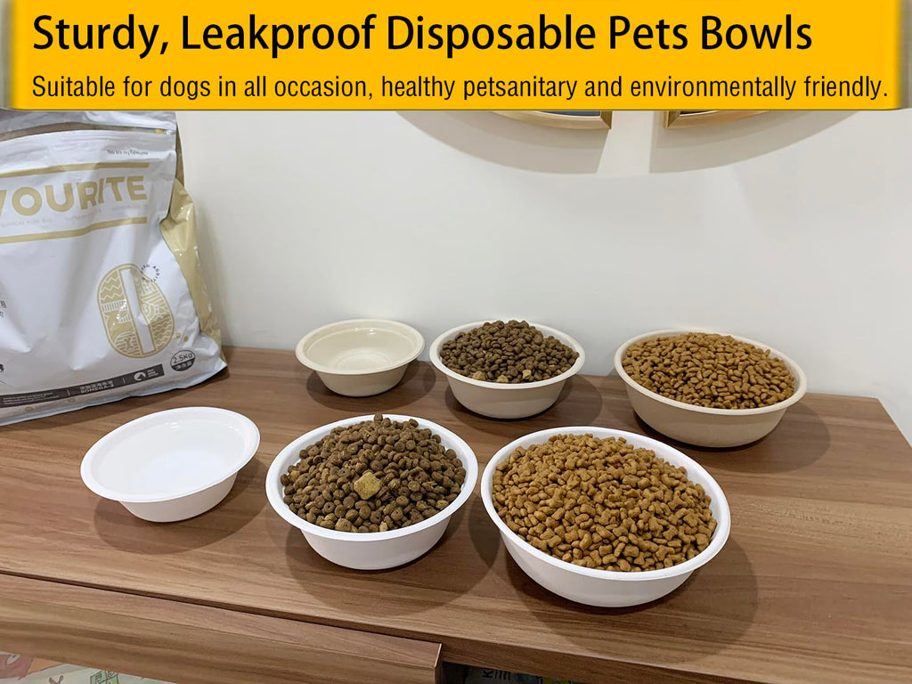 JETKONG 16 oz/2 Cup Disposable Dog Bowls 50pk, 100% Compostable Pets Feeding Bowls Paper Dog Travel Bowls Great for Dry and Wet Dog Food or Water (Natural, Pack of 50)