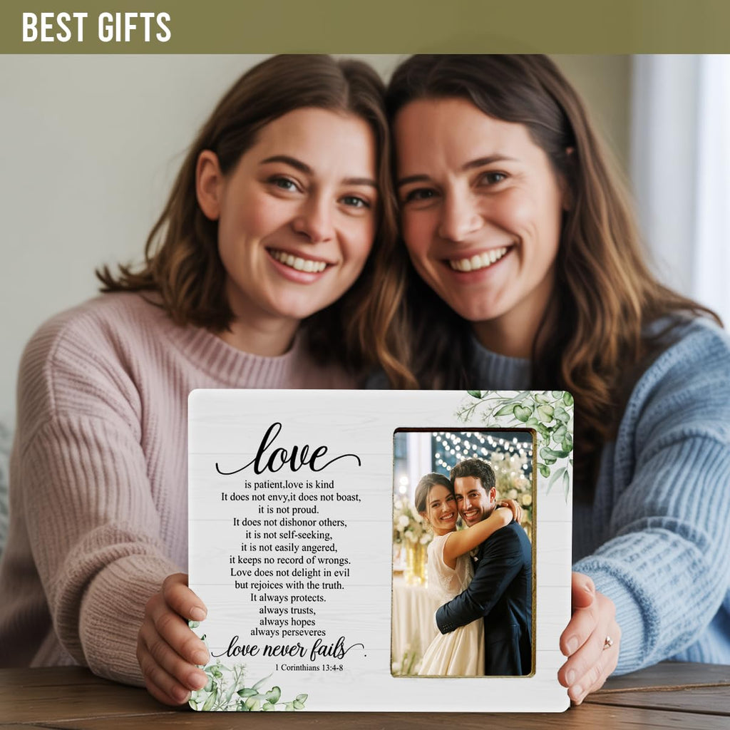 LNGORUS Wedding Christian Gifts Picture Frame for Couples Newlyweds, Love is Patient Gifts Picture Frame for Engagement Just Married