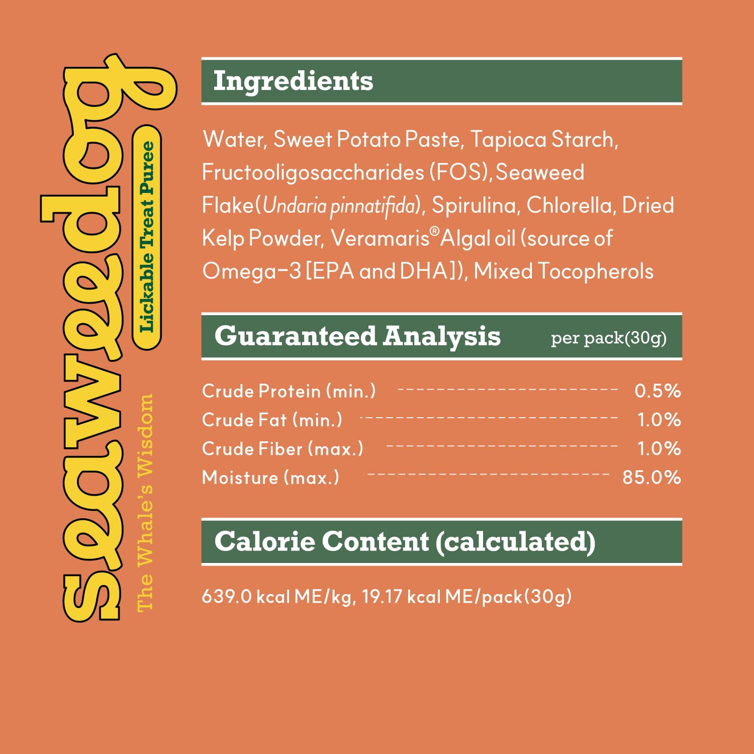 Seaweedog Lickable Purée Tubes, Vegan Squeeze Treats, Meal Topper for Picky Eaters, Vegan Seaweed Blend, Individually Wrapped 30g, Canned Pumpkin Puree Dog Alt