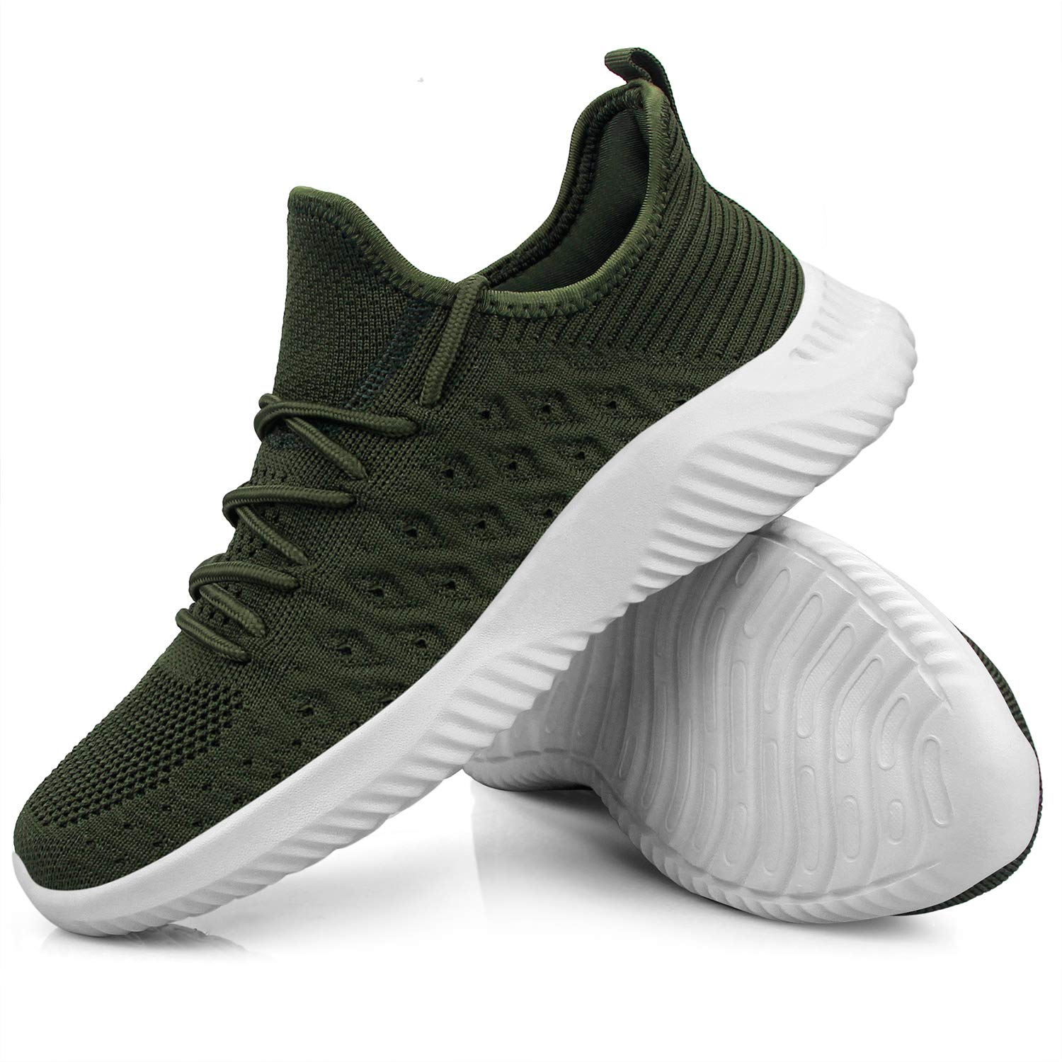 Feethit Mens Slip On Walking Shoes Lightweight Breathable Non Slip Running Shoes Comfortable Fashion Sneakers for Men Green Size 12