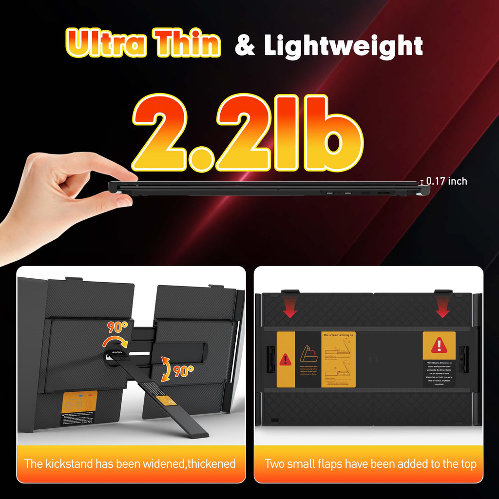 One Cable Connection Laptop Screen Extender Monitor Portable, Ultra Thin 14.2" 1080P FHD Lightweight Triple Screen,Fit for 13-17" Laptop, Plug & Play Compatiable with Win/Mac/Chrome/Android/Switch