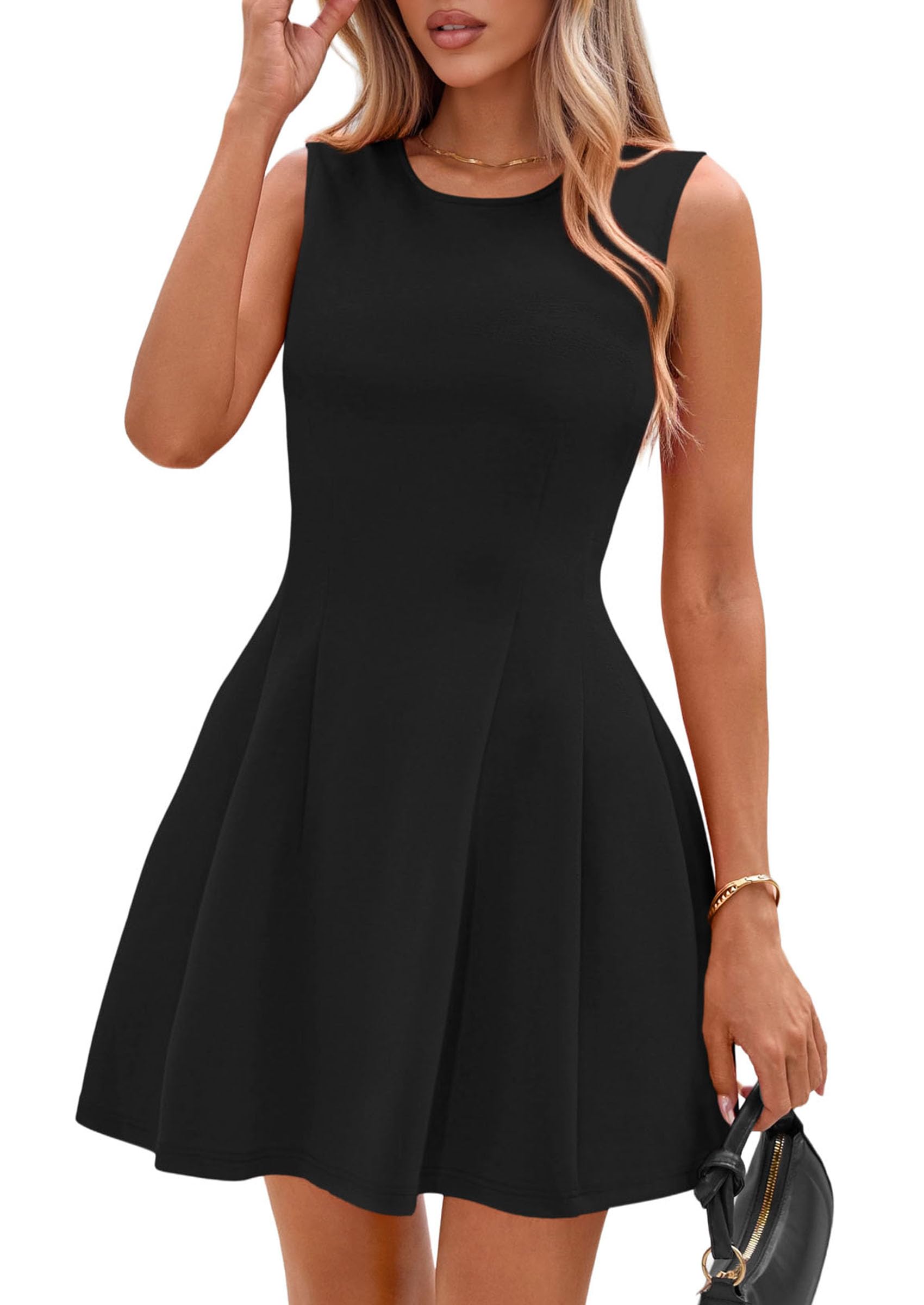 PRETTYGARDEN Summer Dresses for Women 2026 Elegant Classy Spring A Line Business Casual Work Graduation Cocktail Short Dress (Black,XX-Large)