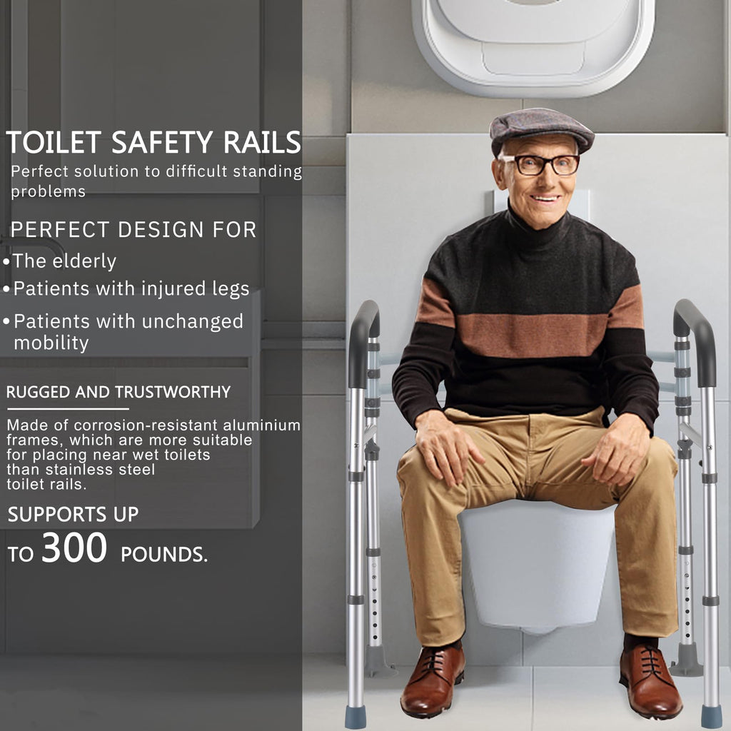Lianjindun Toilet Safety Rails, Adjustable Toilet Frame for Elderly, Seniors, Handicap & Disabled, Foldable Handicap Toilet Handles Fit Any Toilets (300 LB)