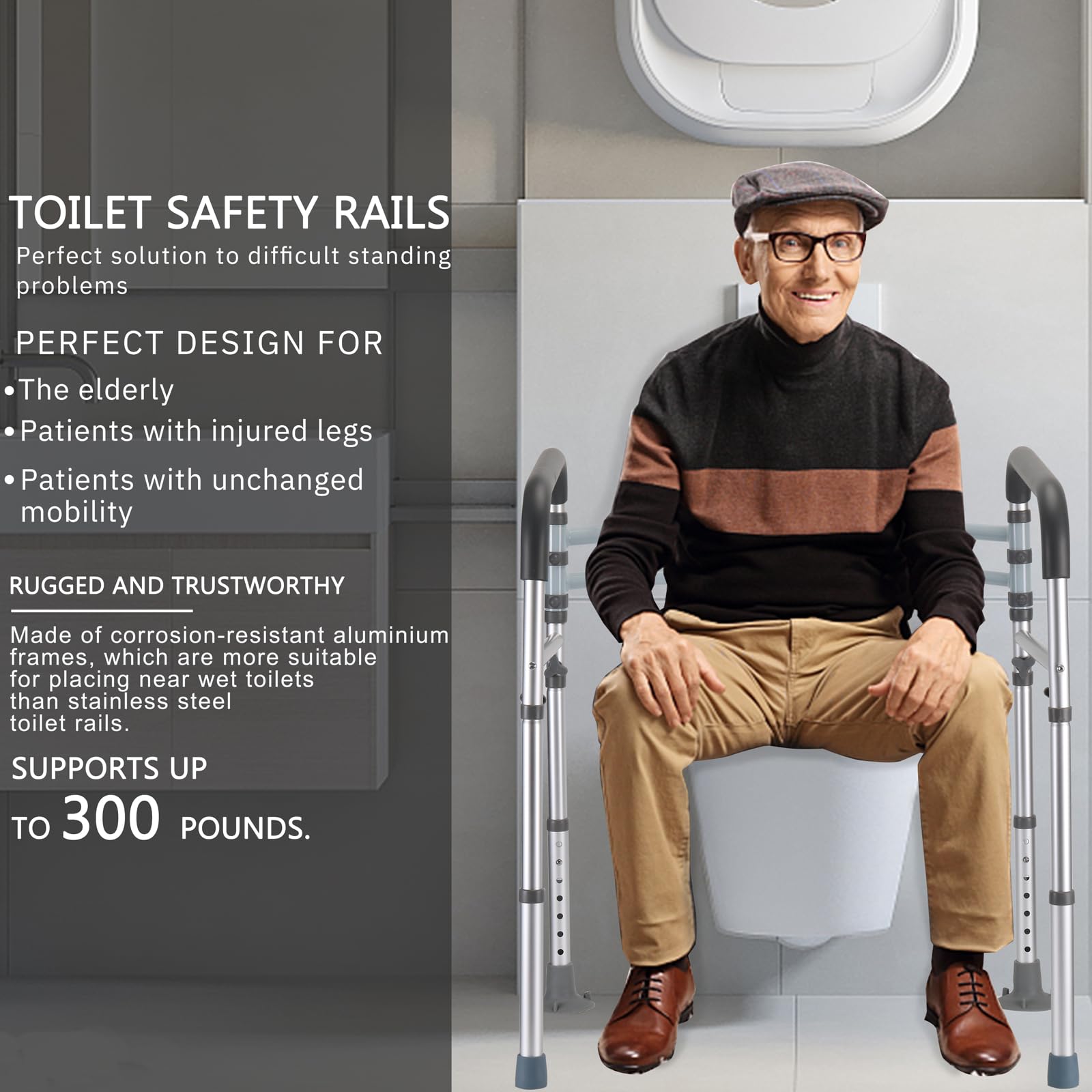 Lianjindun Toilet Safety Rails, Adjustable Toilet Frame for Elderly, Seniors, Handicap & Disabled, Foldable Handicap Toilet Handles Fit Any Toilets (300 LB)