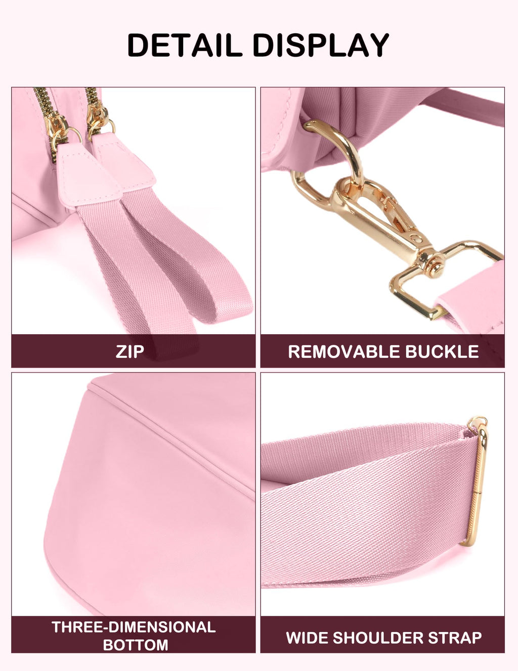 Spacious Nylon Crossbody Bag Bum Bag Handbags Wallets Purses Trendy Shoulder Bag for Women (Pink)