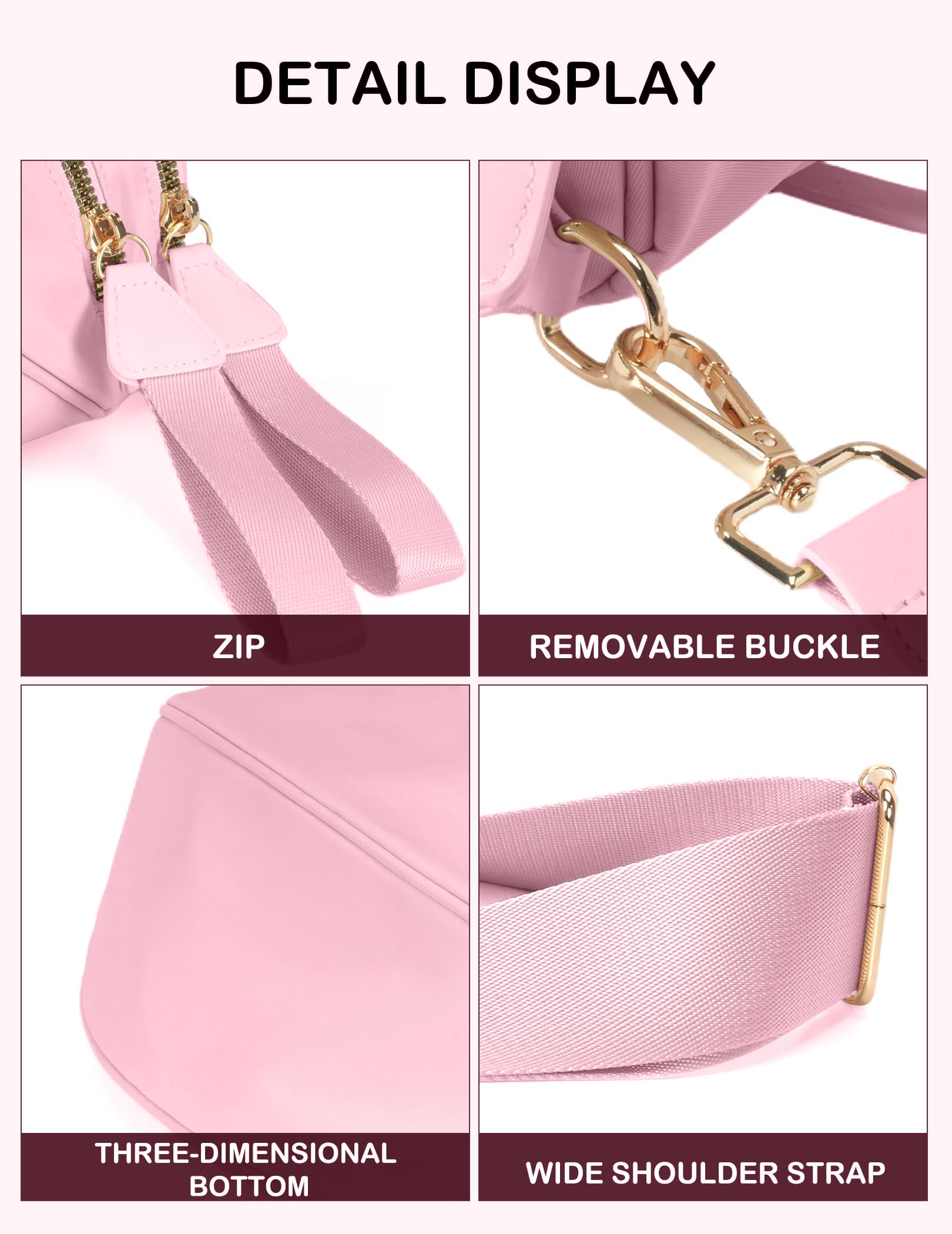 Spacious Nylon Crossbody Bag Bum Bag Handbags Wallets Purses Trendy Shoulder Bag for Women (Pink)