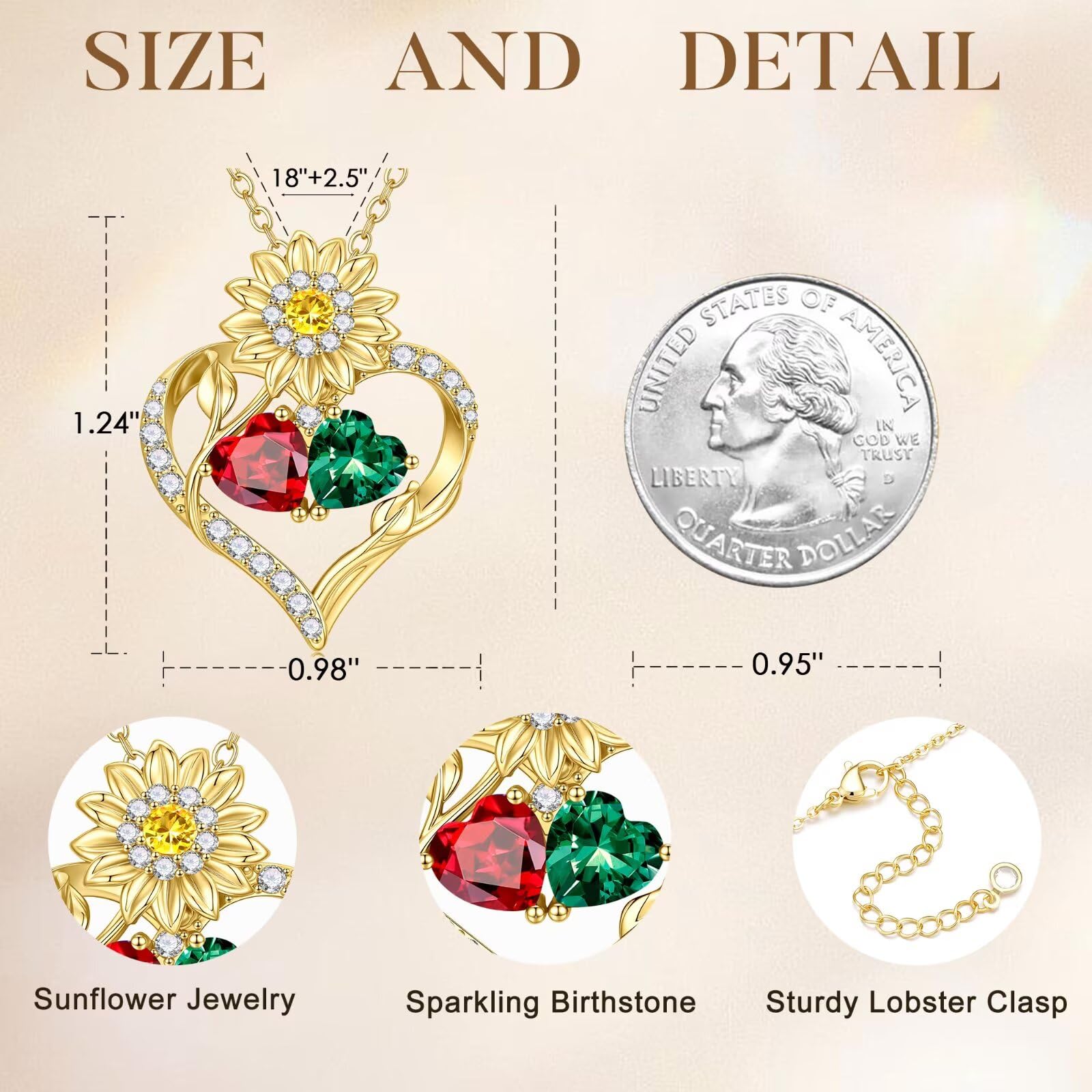MONOOC Sunflower Gifts for Women - Sunflower Necklace for Women August & May Birthstone Necklace Peridot Light Green & Emerald Green Color Jewelry August May Birthday Gifts for Woman Wife Mom