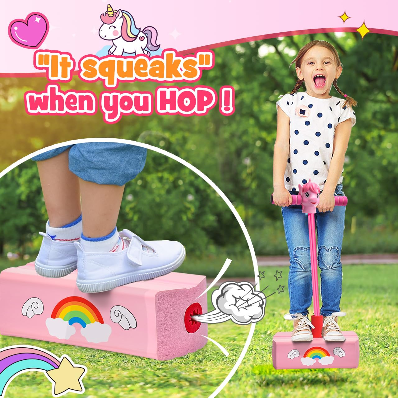 Jumping Helps Grow Taller, Unicorn Toys for Girls Age 4-6, Foam Pogo Jumper for Kids Pogo Stick for Kids, Outdoor Indoor Toys Birthday Party Gifts Christmas Stocking Stuffers (Unicorn)