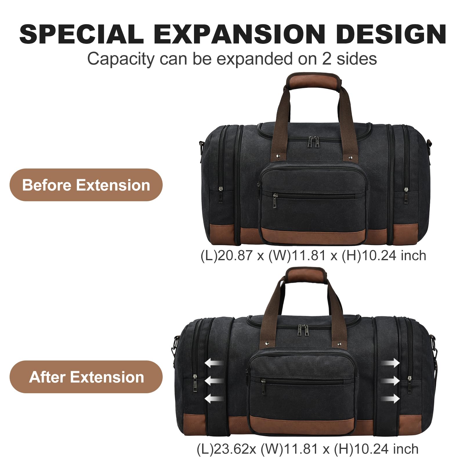 Litvyak Duffle Bag for Travel, 50L Canvas Travel Duffel Bags Overnight Weekend Gym Carry On Luggage Bag for Men & Women(Black)