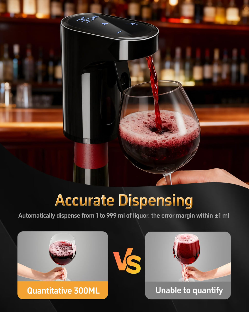 Fathers Day Gift|World Cup Viewing Party Supplies,5-in-1 Electric Wine Decanter & Smart Liquor Dispenser,Automatic Aerator&Pourer with 1-999ml Precision Dosing|Gift for Men,Dad,Whiskey Lovers(Black)