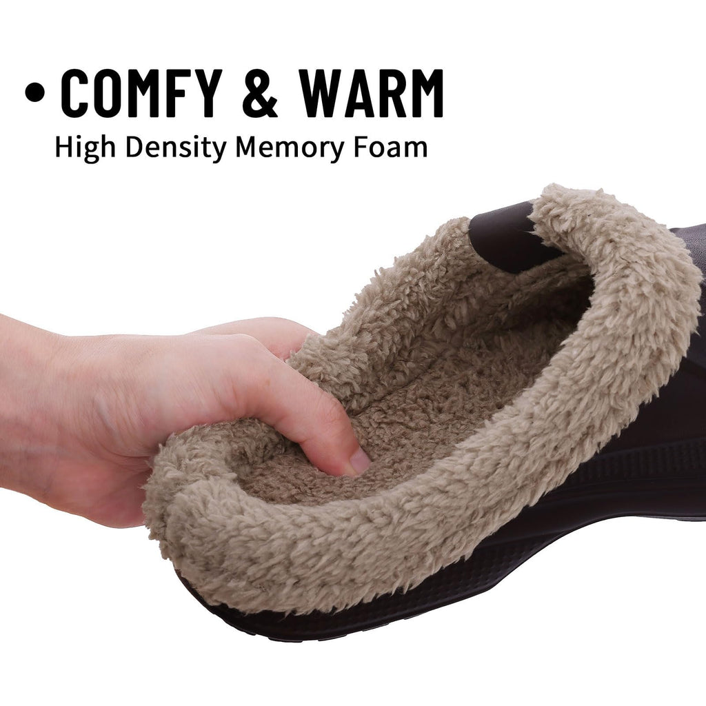Beslip Classic Fur Lined Clogs Waterproof Winter Fuzzy Slippers for Women Men Indoor and Outdoor Indoor and Outdoor, Walnut Women Szie 12-13