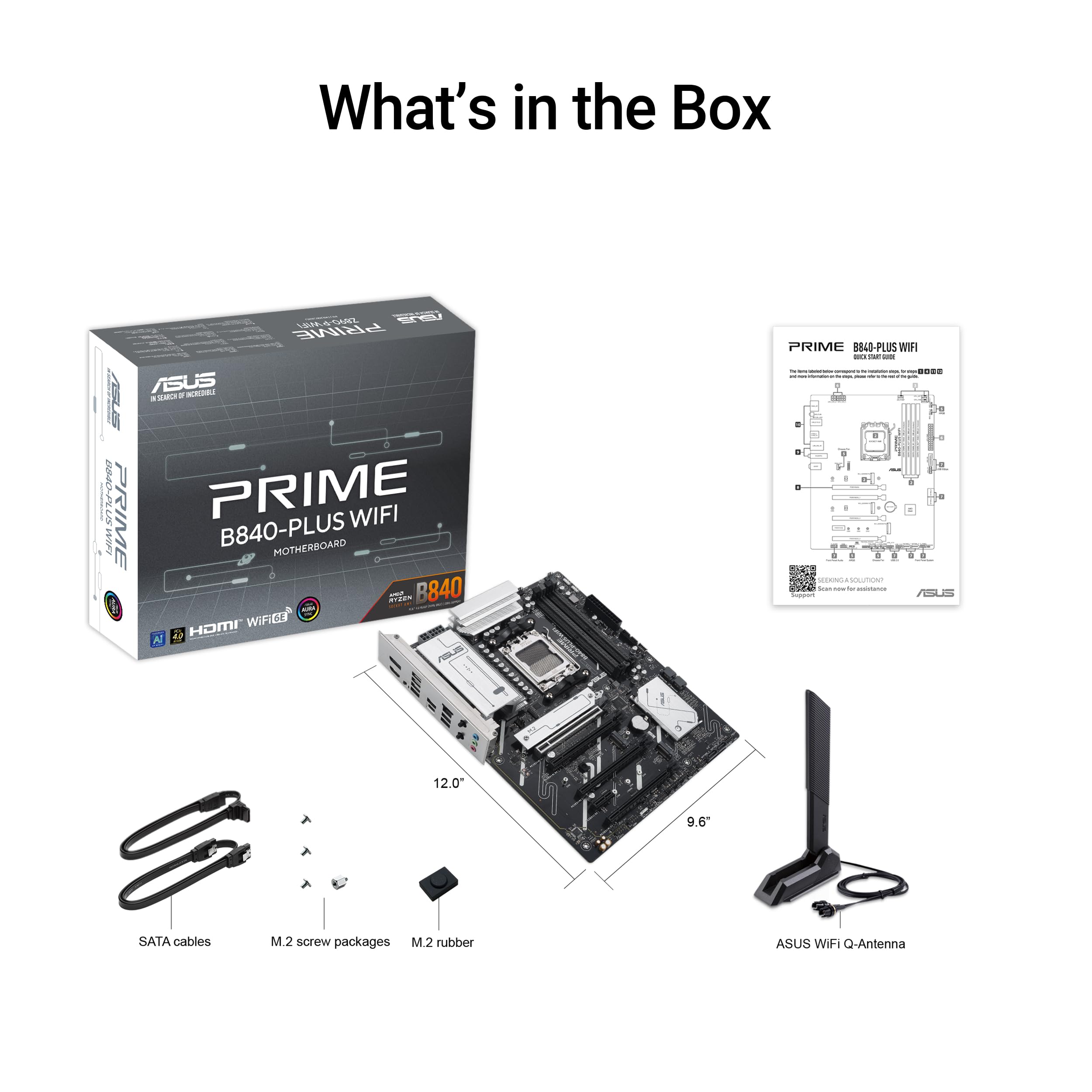 ASUS Prime B840-PLUS WiFi AMD AM5 B840 ATX Motherboard, Advanced AI Ready, DDR5, PCIe 4.0, 3X M.2, Wi-Fi 6E, 2.5Gb LAN, DisplayPort, HDMI™, USB 10Gbps Type-A & Type-C®, BIOS Flashback™, Aura Sync RGB