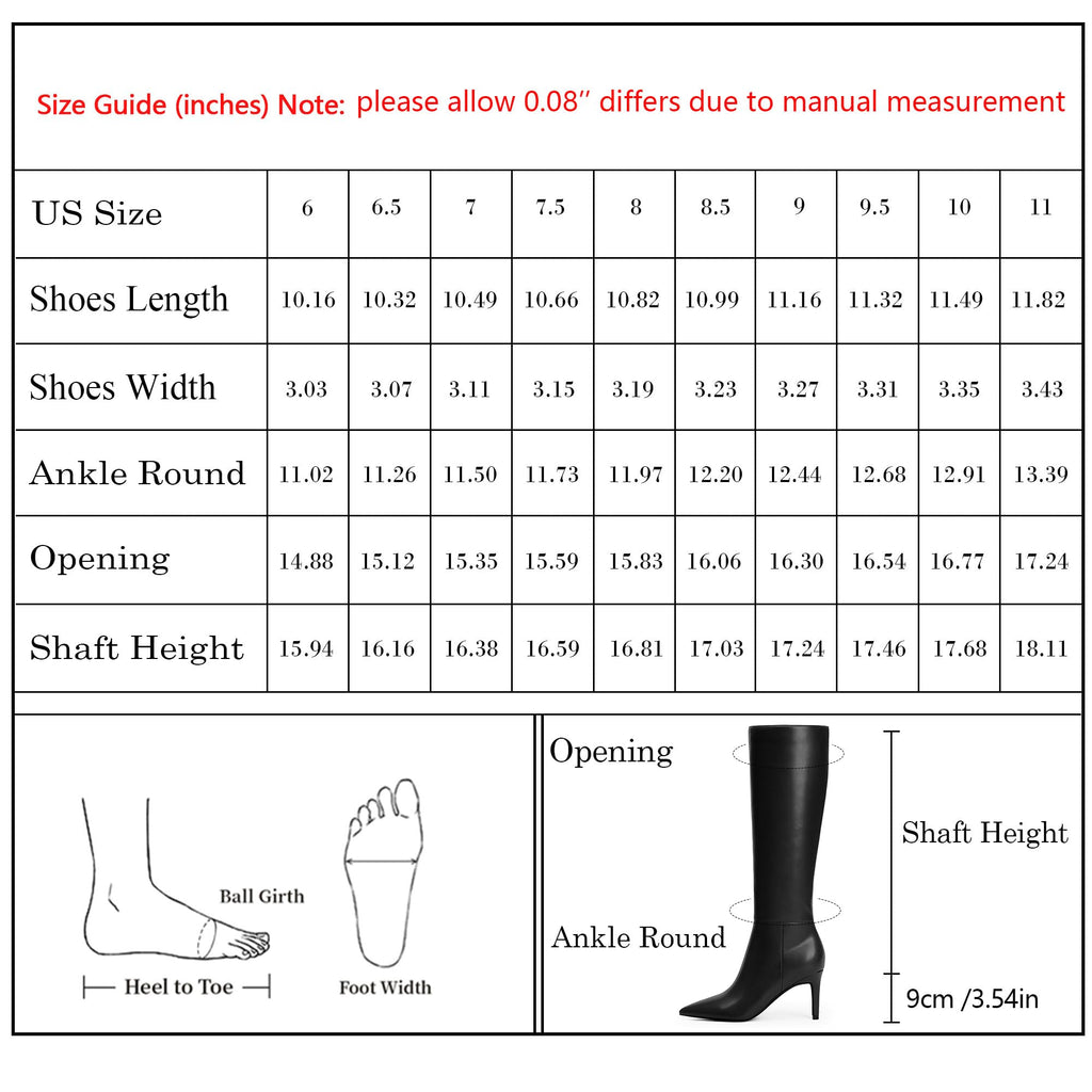 Easyfox Knee High Black Boots Women Pointed Toe Tall Boots Stiletto Heels Long Black Fall Boots Side Zipper Size 8