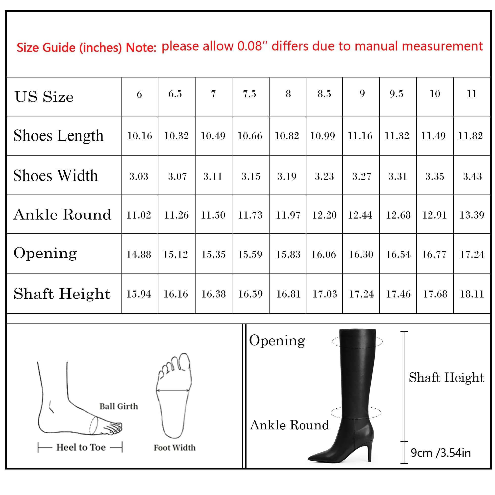 Easyfox Knee High Black Boots Women Pointed Toe Tall Boots Stiletto Heels Long Black Fall Boots Side Zipper Size 8