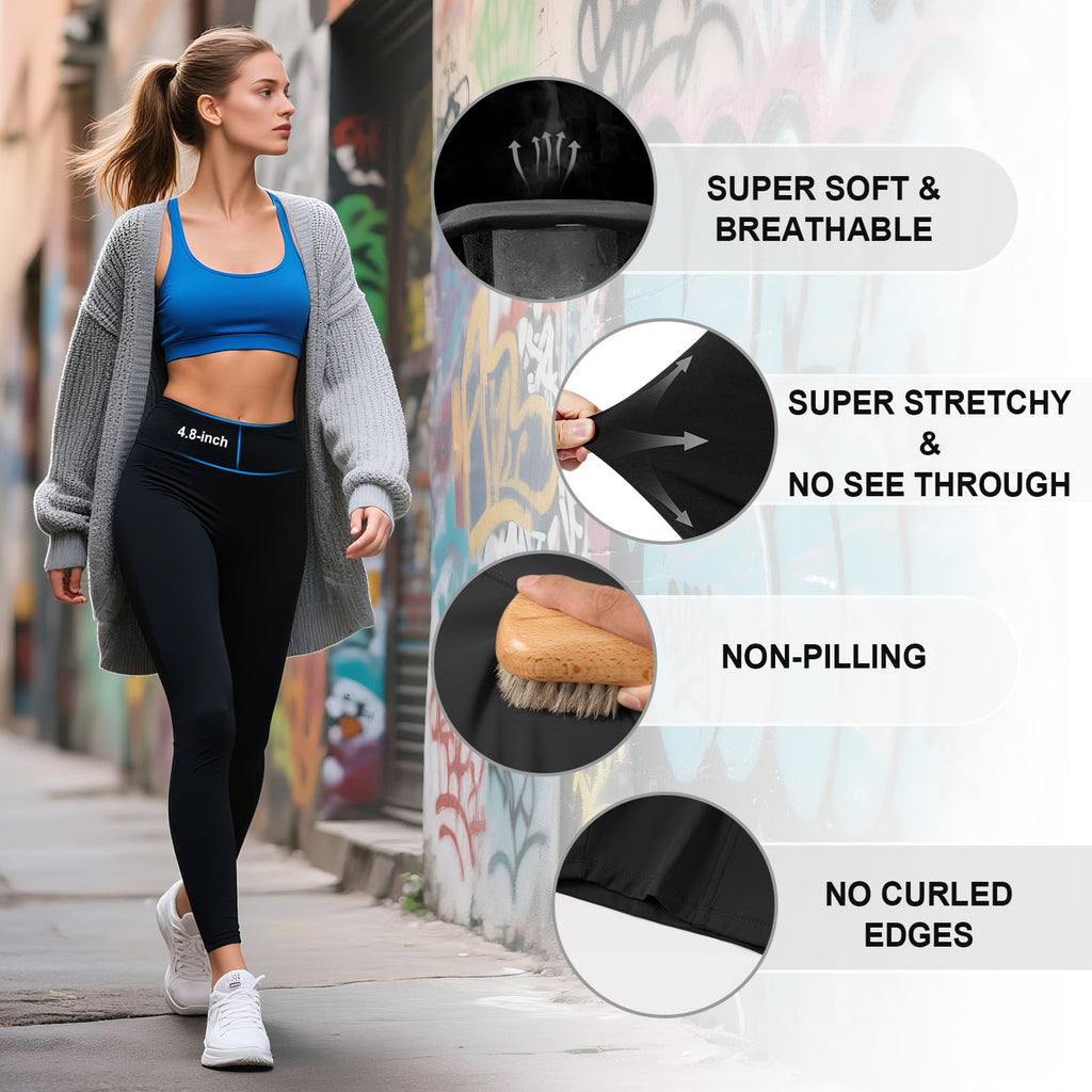 yeuG 7 Pack High Waisted Leggings for Women Tummy Control Soft Workout Yoga Pants Full Length & Capri(Black,Large-X-Large)