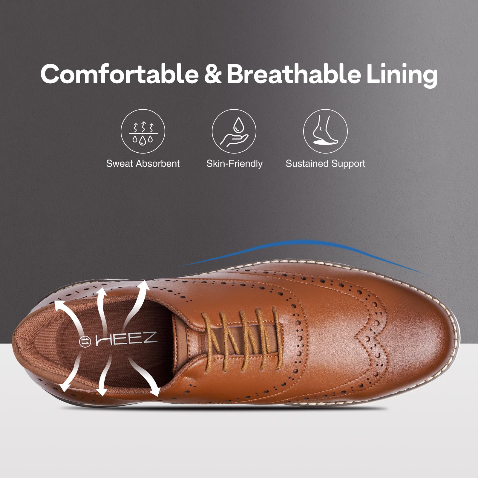 HEEZ Men's Dress Sneakers, Casual Dress Shoes for Men Comfortable, Wingtip Business Formal Oxfords Shoes for Office Work Wedding Travel Daily Brown