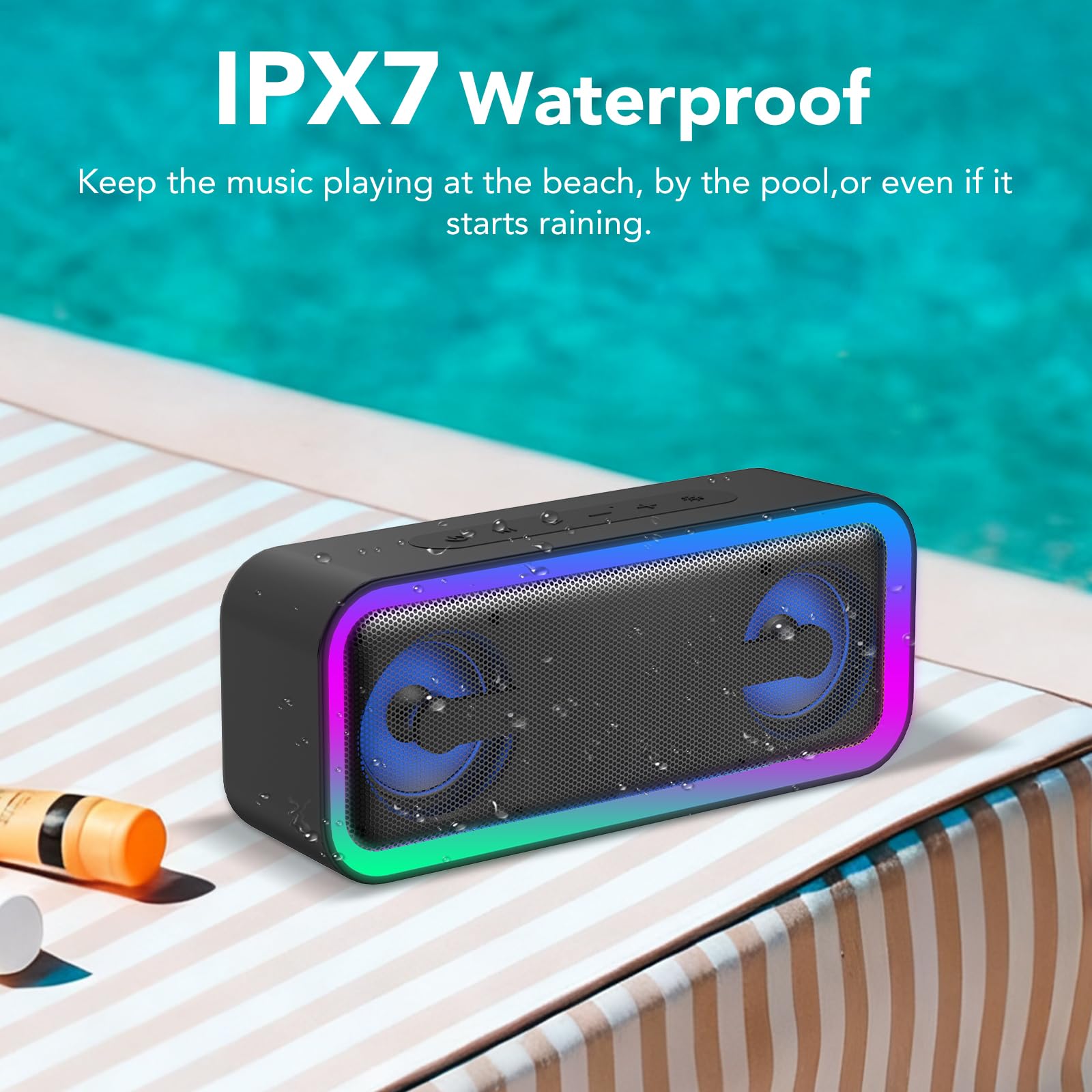 IKT Portable Bluetooth Speaker with Lights x Stocking Stuffers, 30W Loud Stereo Sound, Bluetooth5.4, Enhanced Bass,30H Playtime, TWS Pairing, IPX7 Waterproof, Speakersfor Home/Party/Outdoor