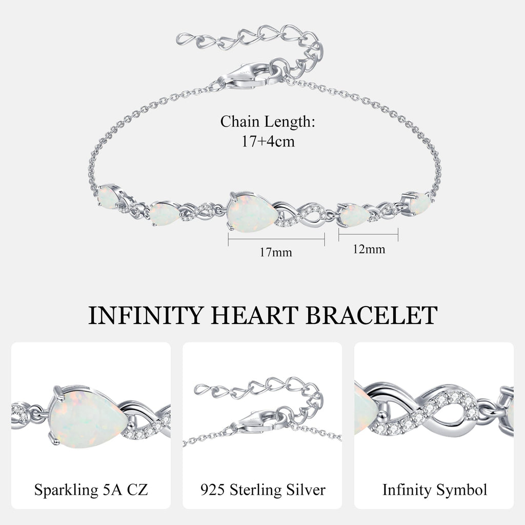 Mothers Day Gifts for Mom Birthstone Bracelets for Women,Teardrop Infinity Bracelet 925 Sterling Silver Women Charm Link Bracelet Adjustable,Valentines Day Gifts for Wife Anniversary Fine Jewelry Gifts for Mom Wife Girlfriend Her