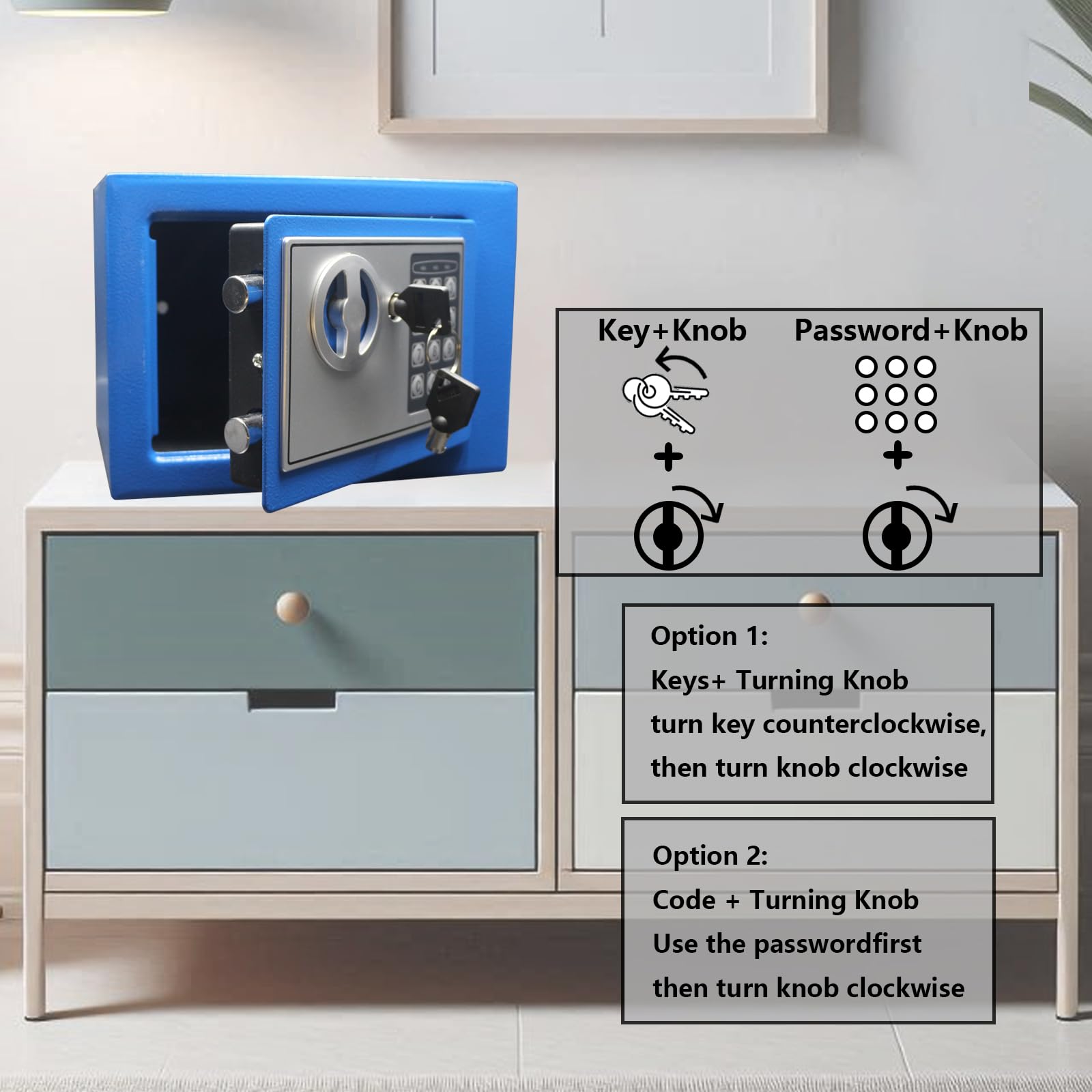 Yuanshikj Electronic Deluxe Digital Security Safe Box Key Keypad Lock Home Office Hotel Business Jewelry Gun Cash Use Storage money (BLUE)