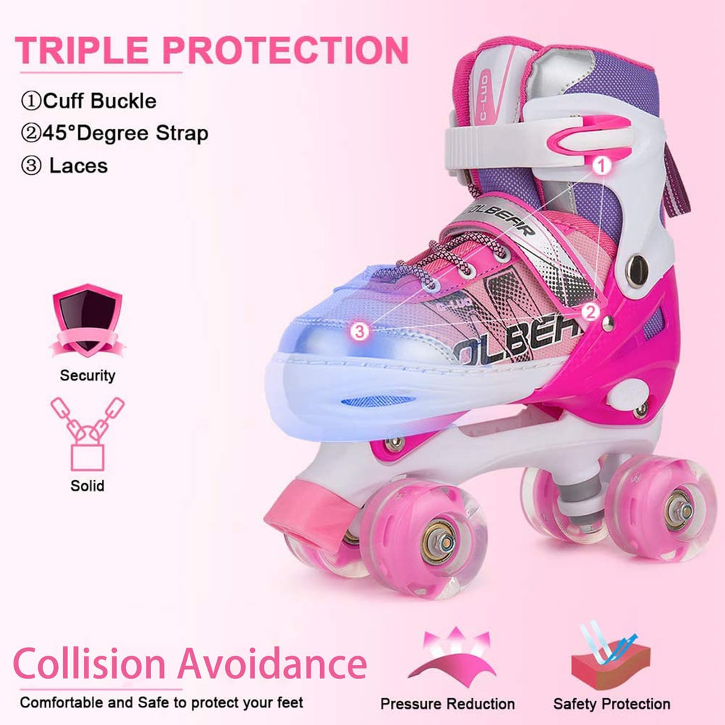 Sowume Adjustable Kids Roller Skates for Girls and Women, All 8 Wheels of Girl's Skates Shine, Safe and Fun Illuminating for Beginner